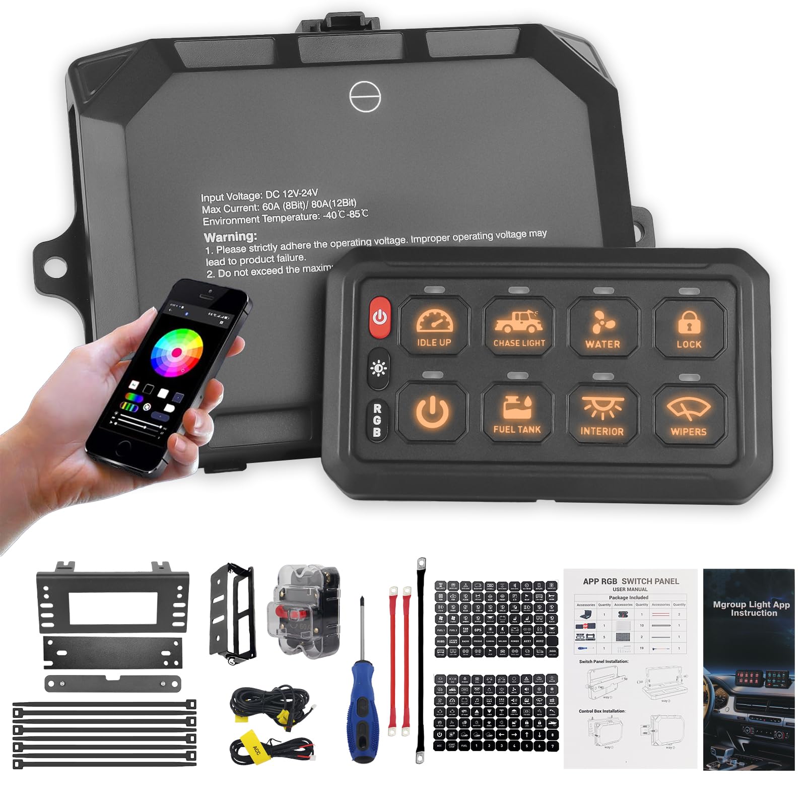 Chelhead Panneau Commande 12V RGB 8 Gang Bluetooth APP 60A