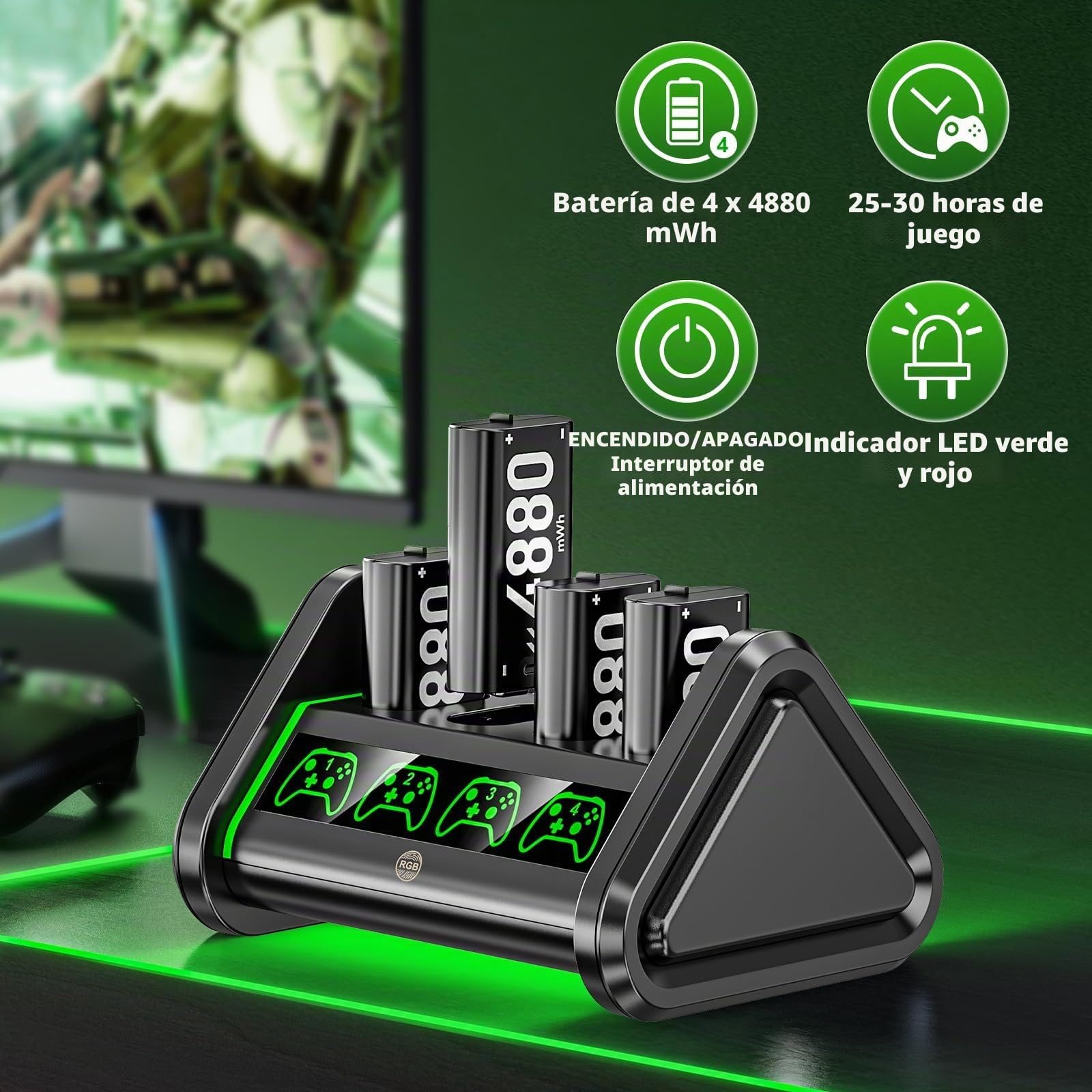OIVO Baterías para Xbox One/Series X|S/Elite, 4x4880mWh Bateria Mando Xbox, Baterías Recargables para Mandos Xbox, Accesorios para Xbox One/Series X|S