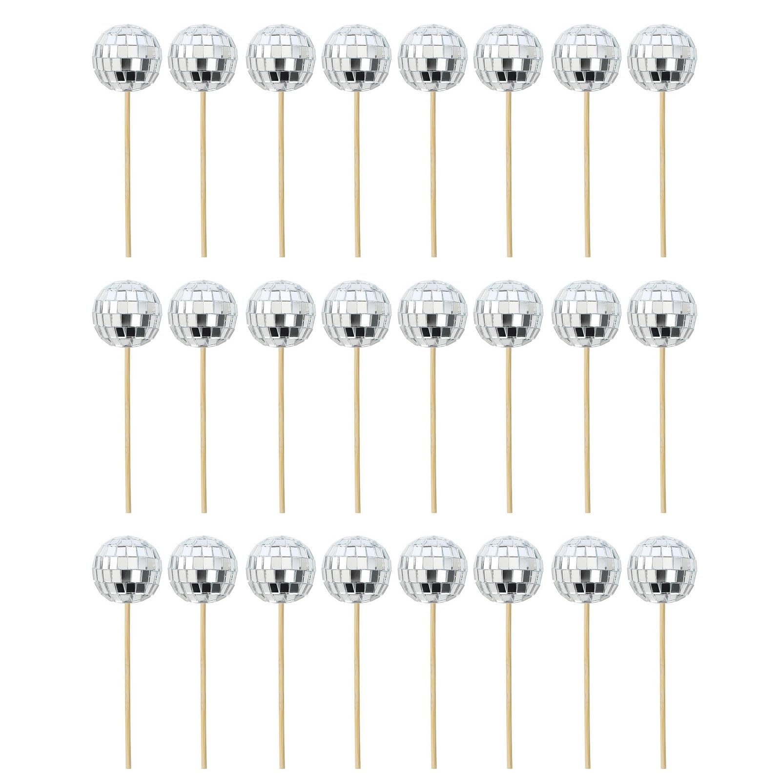Jazuaiao Of 24 Elegant Cupcake Toppers Reflective Sphere Cake Picks for Birthday and Wedding Celebration Party Supplies Festival Cake Embellishments