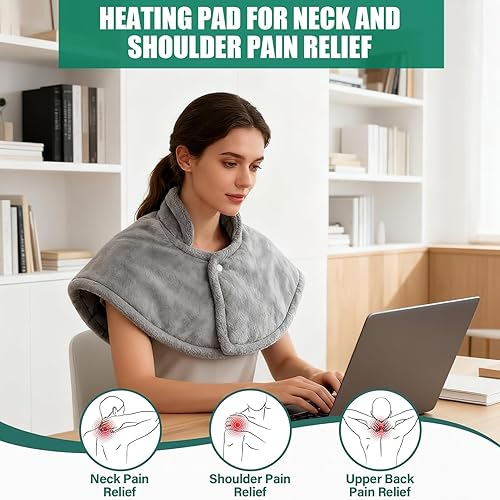 Miniatura 3 de Almohadilla térmica para cuello y hombro, almohadilla térmica eléctrica para el cuello con 9 niveles de calefacción y 4 temporizadores para aliviar