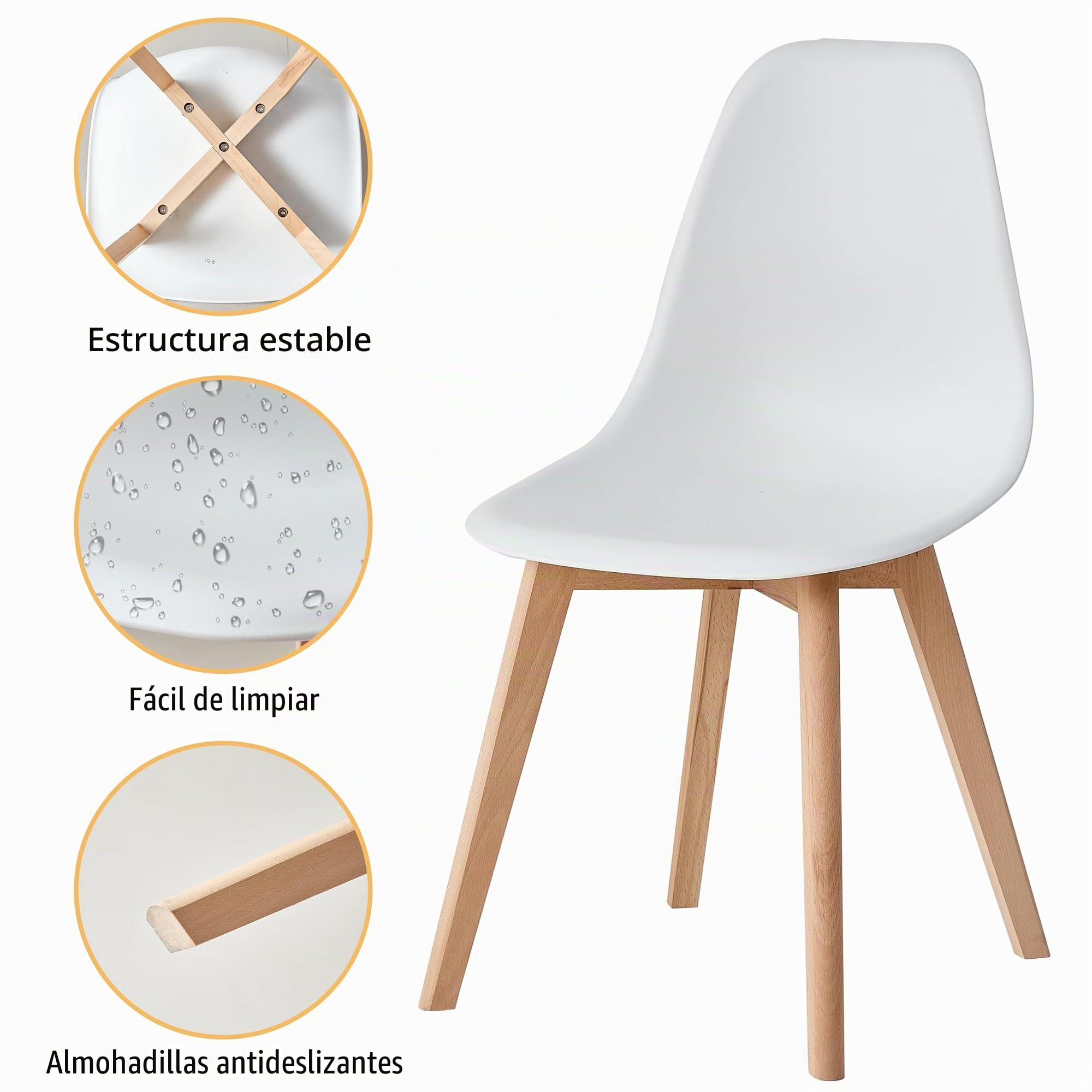 GrandCA HOME Nordica Silla de Comedor Pack 4 Sillas Comedor Madera Moderna para Oficina Cocina (Blanco-4 sillas)