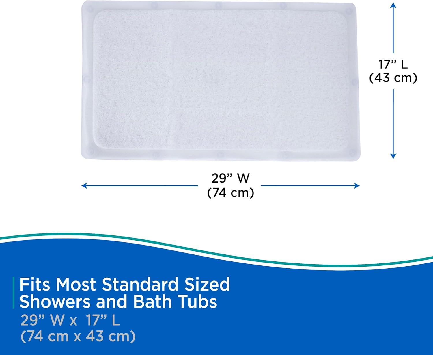 Kenney KN67258 Vinyl Loofah Bath Mat, Shower Mat, Tub Mat with Suction Cups for Use Inside the Bathroom Shower, 29" L x 17" W, Clear Frosted