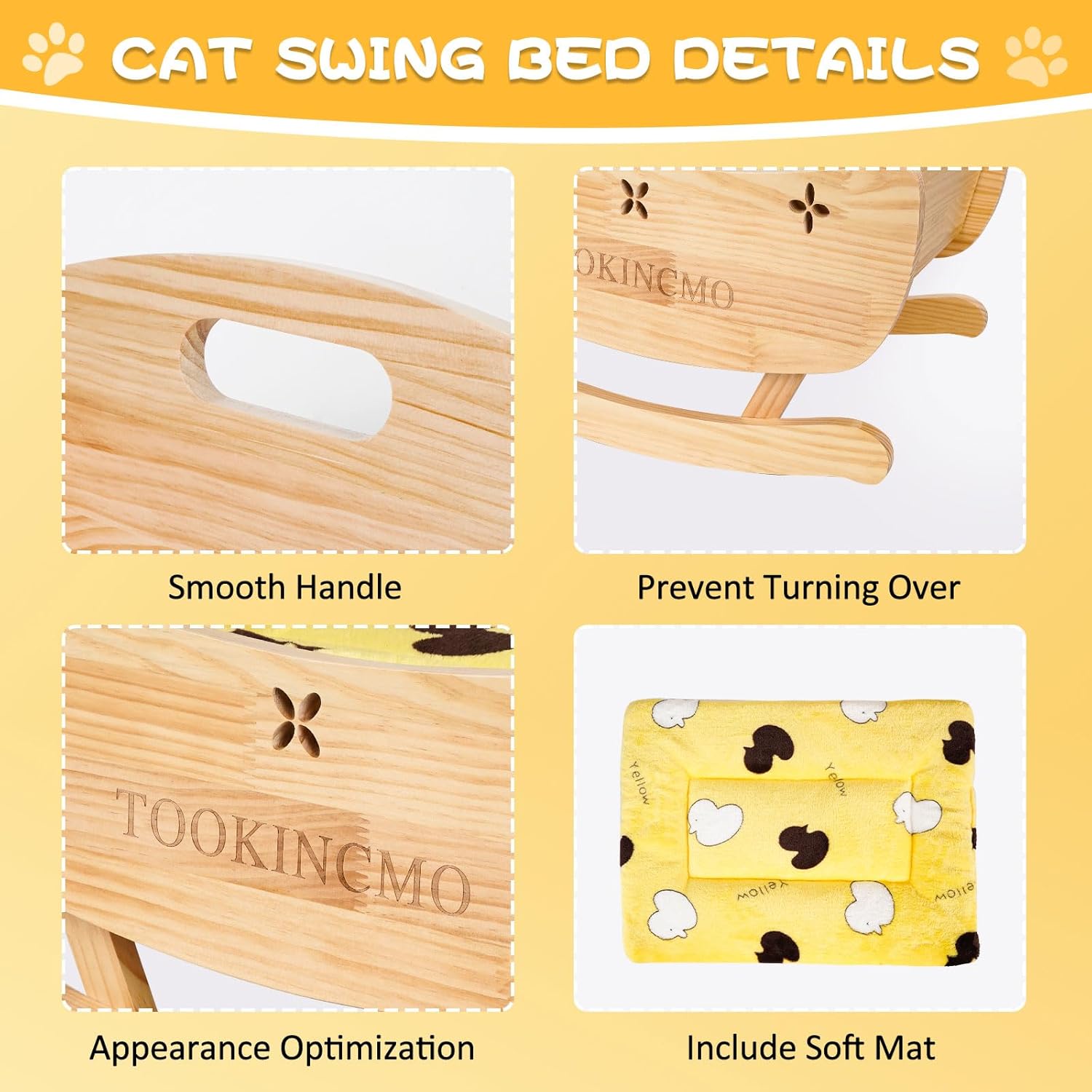 review Wooden Cat Bed, Elevated Cat Bed with Removable Soft Mat, Rocking/Swing Cat Wooden Bed for Indoor Cats(19.6
