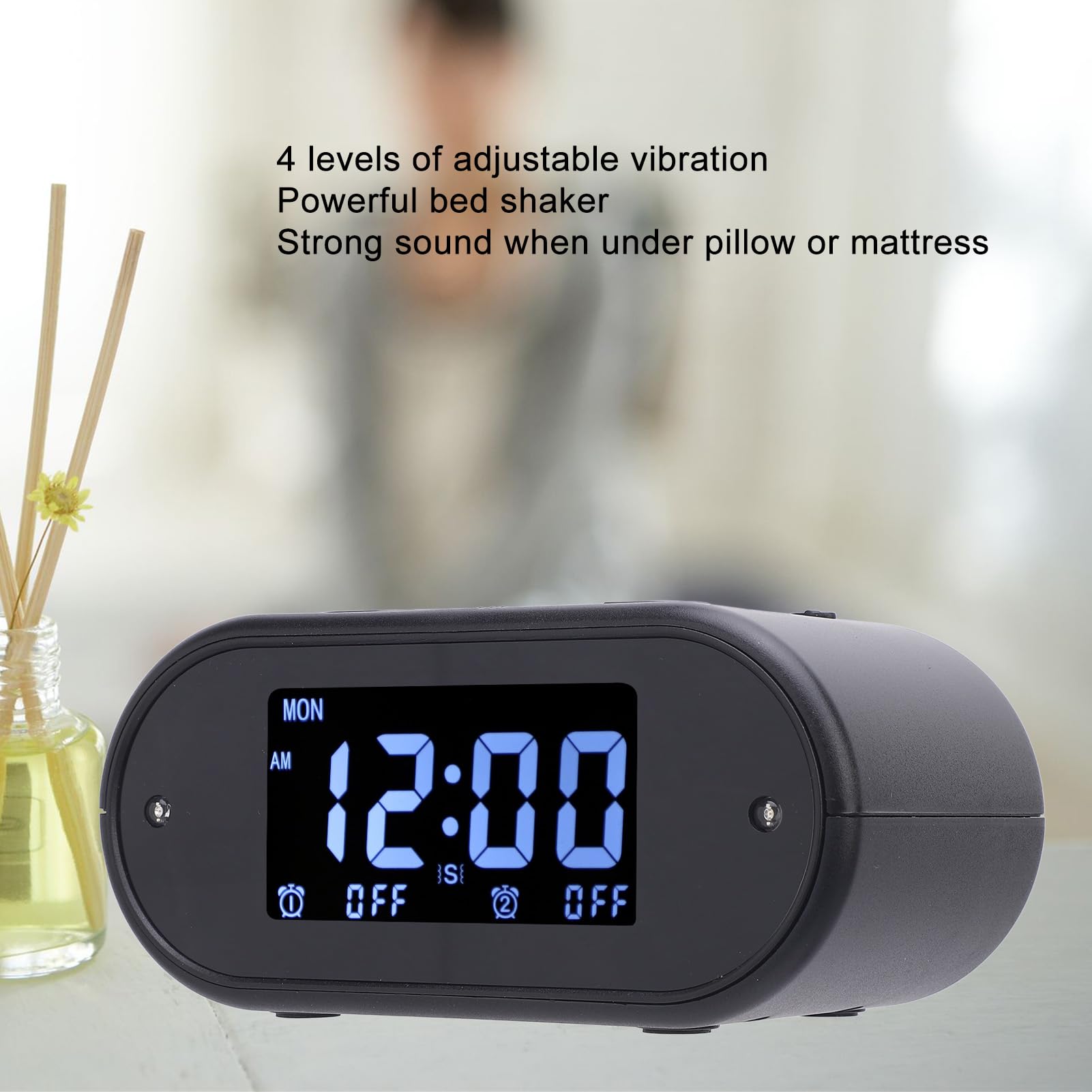 Dioche Reloj Despertador Vibratorio Grande con Agitador de Cama Personas Que Duermen Mucho, 4 Niveles de Vibración Ajustables, Alarma Dual para Días Laborales y Fines de Semana, Fácil