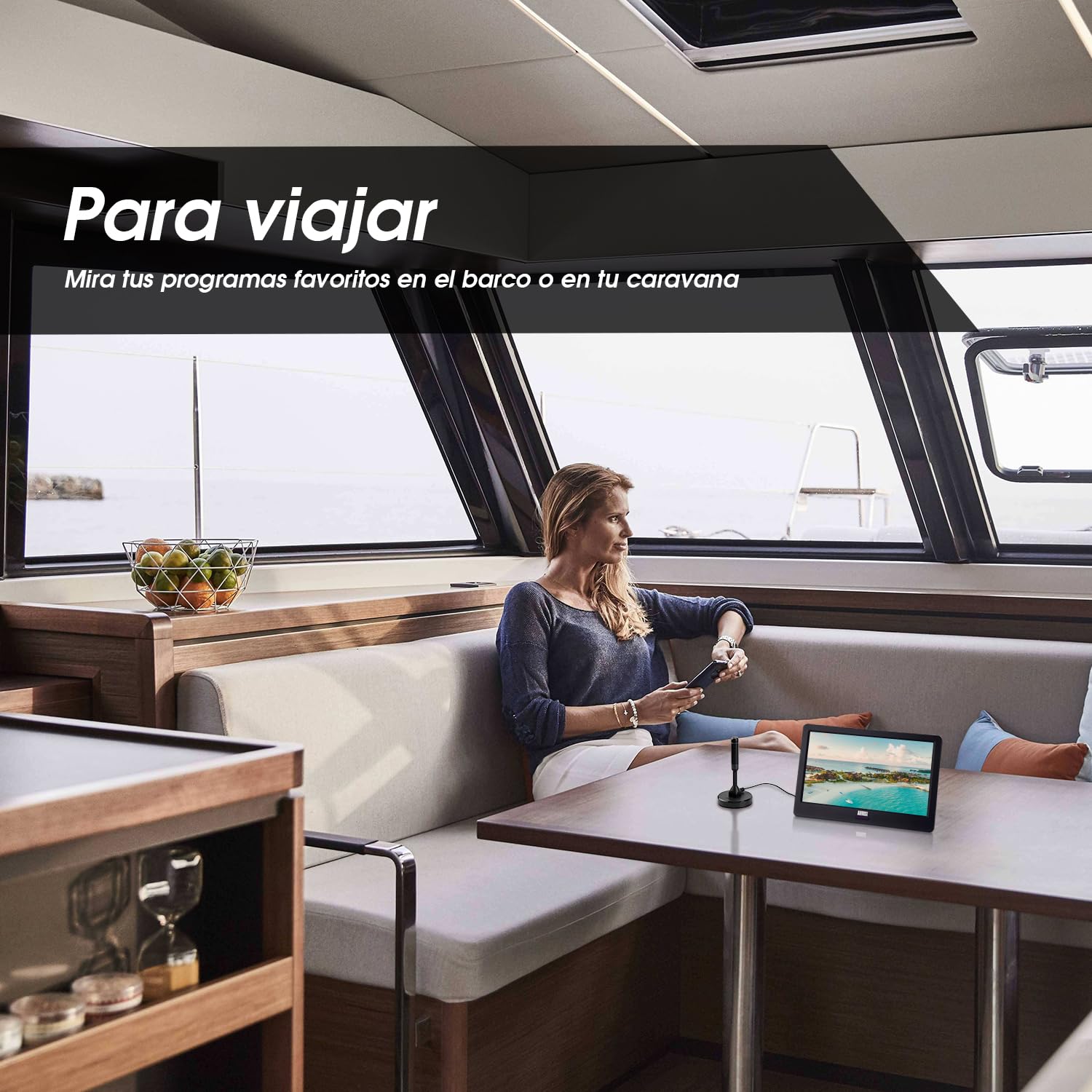 August DA900D TV Portátil TDT 9 Pulgadas Recargable, Mini Televisión Digital con Red, Batería o 12v, DVB-T / T2 HDM USB Jack 3.5, Tele LED y Grabación, Salón Cocina Coche Camión Caravana - Negro