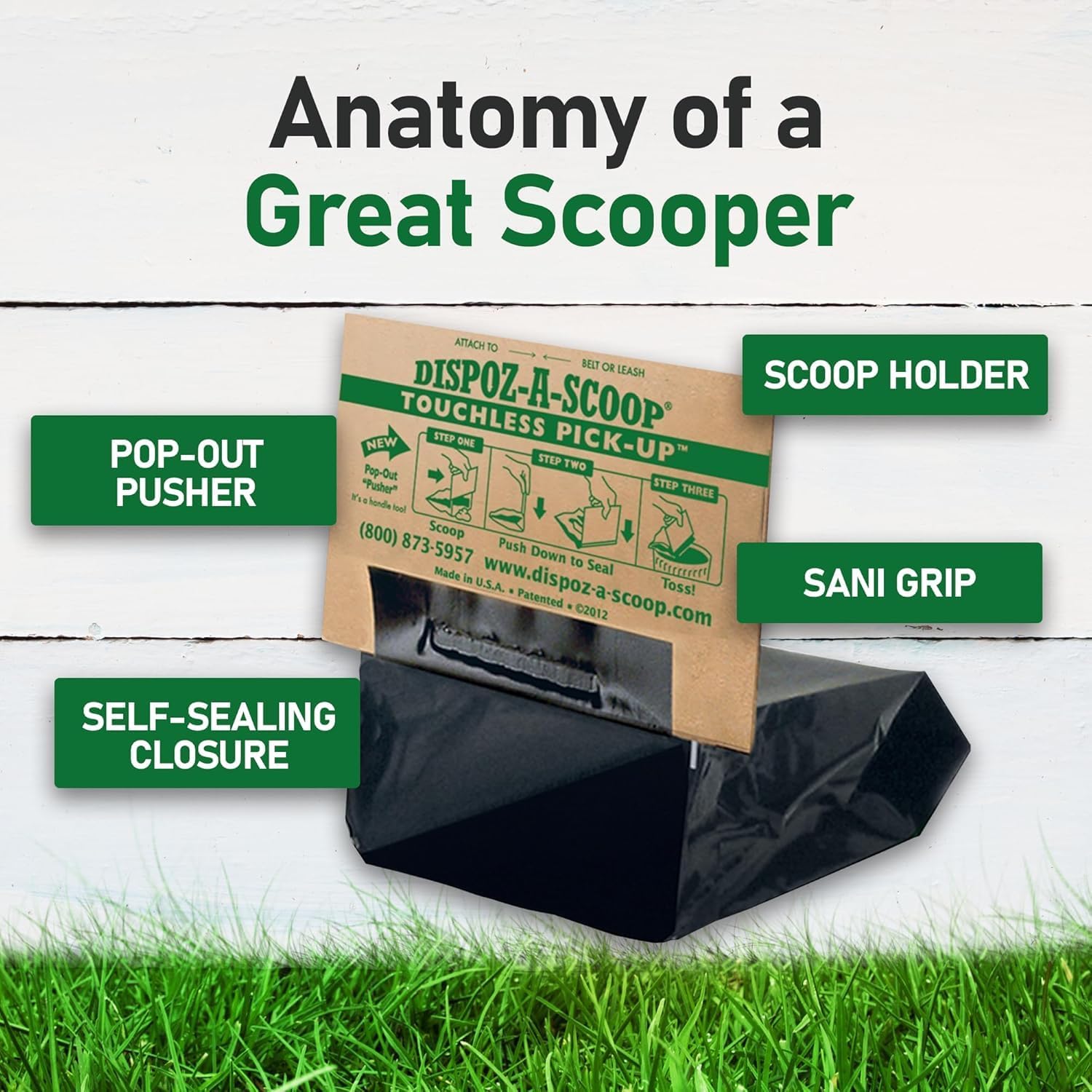 Dispoz-A-Scoop "Scoop-Seal-Dispose” Dog Pooper Scooper with Bag Attachment| No-Touch Pooper Scoopers Solution| Portable Pooper Scooper for Dogs Large and Small| Dog Poop Scooper for Yard Walk| 48Pack