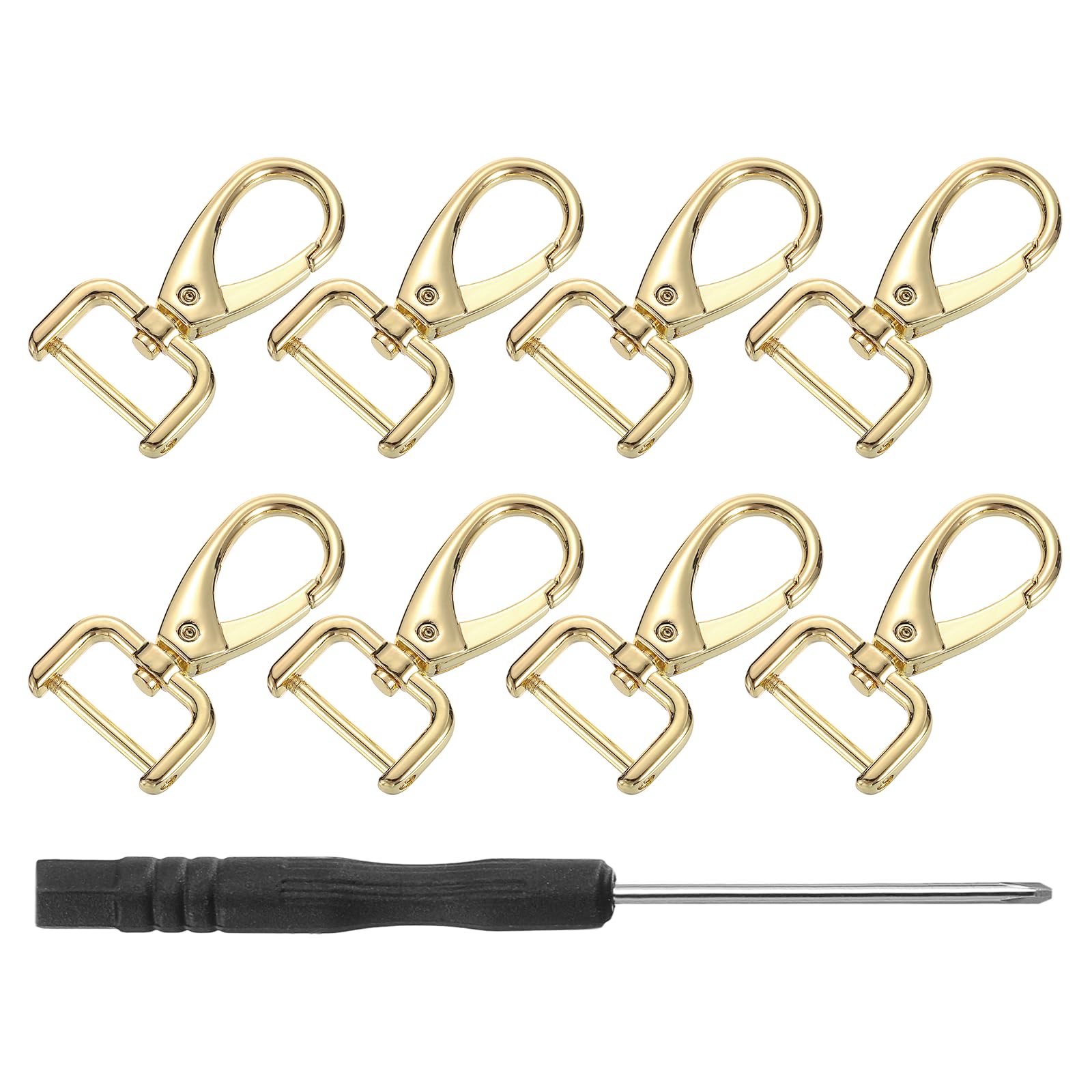 sourcing map 8Pcs Swivel Clasps Hook, 19mm(0.75 Inch) D Ring Detachable Snap Hardware Metal Lobster Claw Clasp Hook with Screwdriver for Purse Keychain DIY, Gold