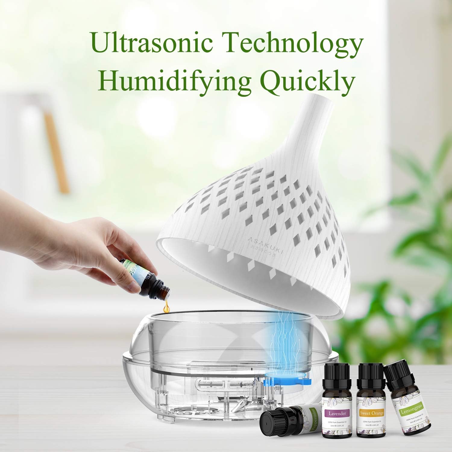 ASAKUKI Essential Oil Diffuser 400ML Aromatherapy Humidifier with 7-Color Light, Small Home Diffuser and Perfect for Relaxation (White) - Image 7 thumbnail