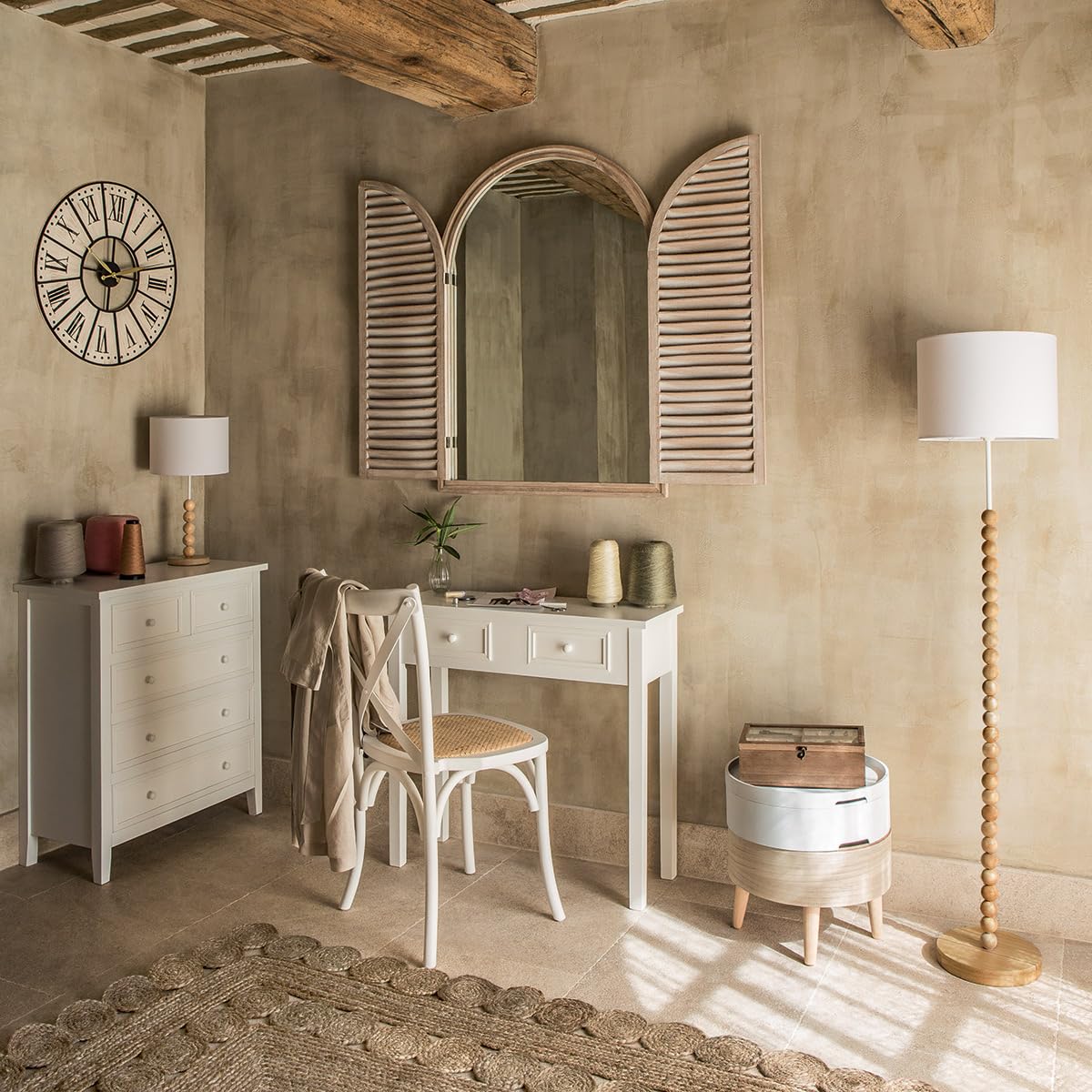 Atmosphera - Tavolino consolle Charm bianco, L 80 x H 76 cm, 2 cassetti, stile romantico - Tavolino per ingresso, camera da letto, soggiorno
