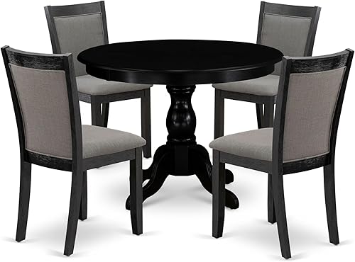 East West Furniture HBMZ5-AB6-50 - Juego de comedor de 5 piezas, incluye una mesa de comedor redonda con pedestal y 4 sillas de comedor Parson de