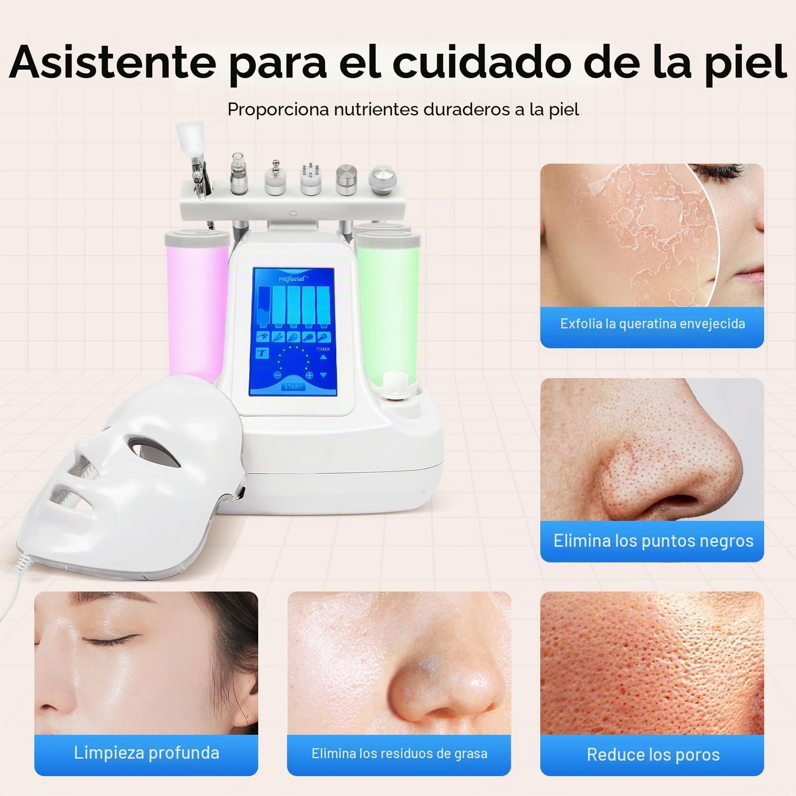 Máquina de oxígeno de agua 7 en 1, Dermabrasion Hydro Limpieza profunda Hydra Beauty Facial Care Machine con máscara LED, Hydro Dermobrasion Jet Peel pequeño dispositivo de burbuja