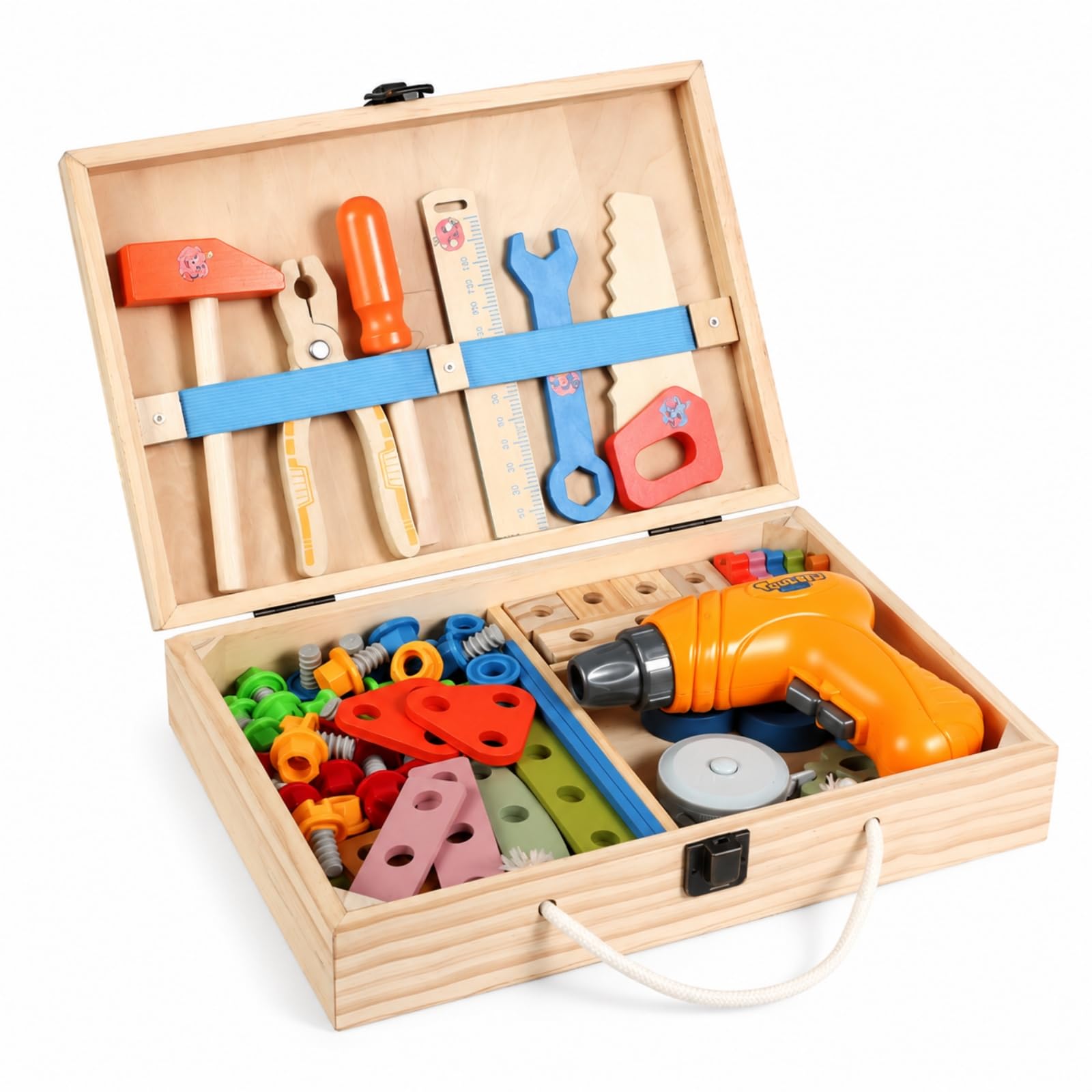 Boîte à Outils En Bois Éducatif Mallette D'outils avec Poignée Sûr Établi Portable pour Enfants