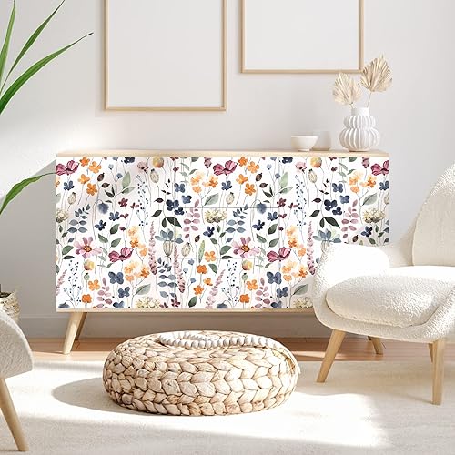 Miniatura 7 de VEELIKE Papel tapiz floral rústico con hojas prensadas, para pegar y despegar de 17.7 x 354 pulgadas, papel de contacto floral vintage para paredes,