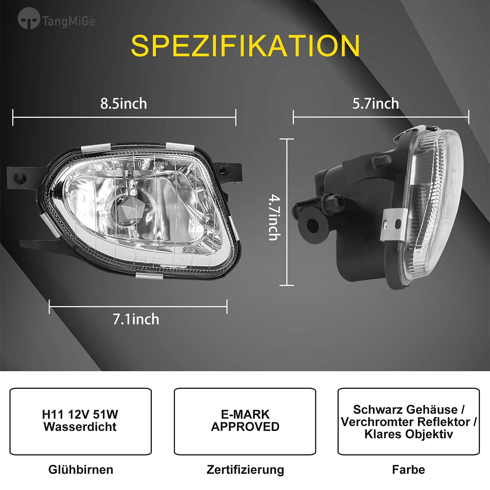 TangMiGe Fendinebbia compatibile con Mercedes Benz Classe E (W211/S211) 03/2002-05/2004, Sprinter (906) 06/2006-12/2006(standard item), Sprinter (906) 01/2007-08/2013, 1 Paio (Chiaro)