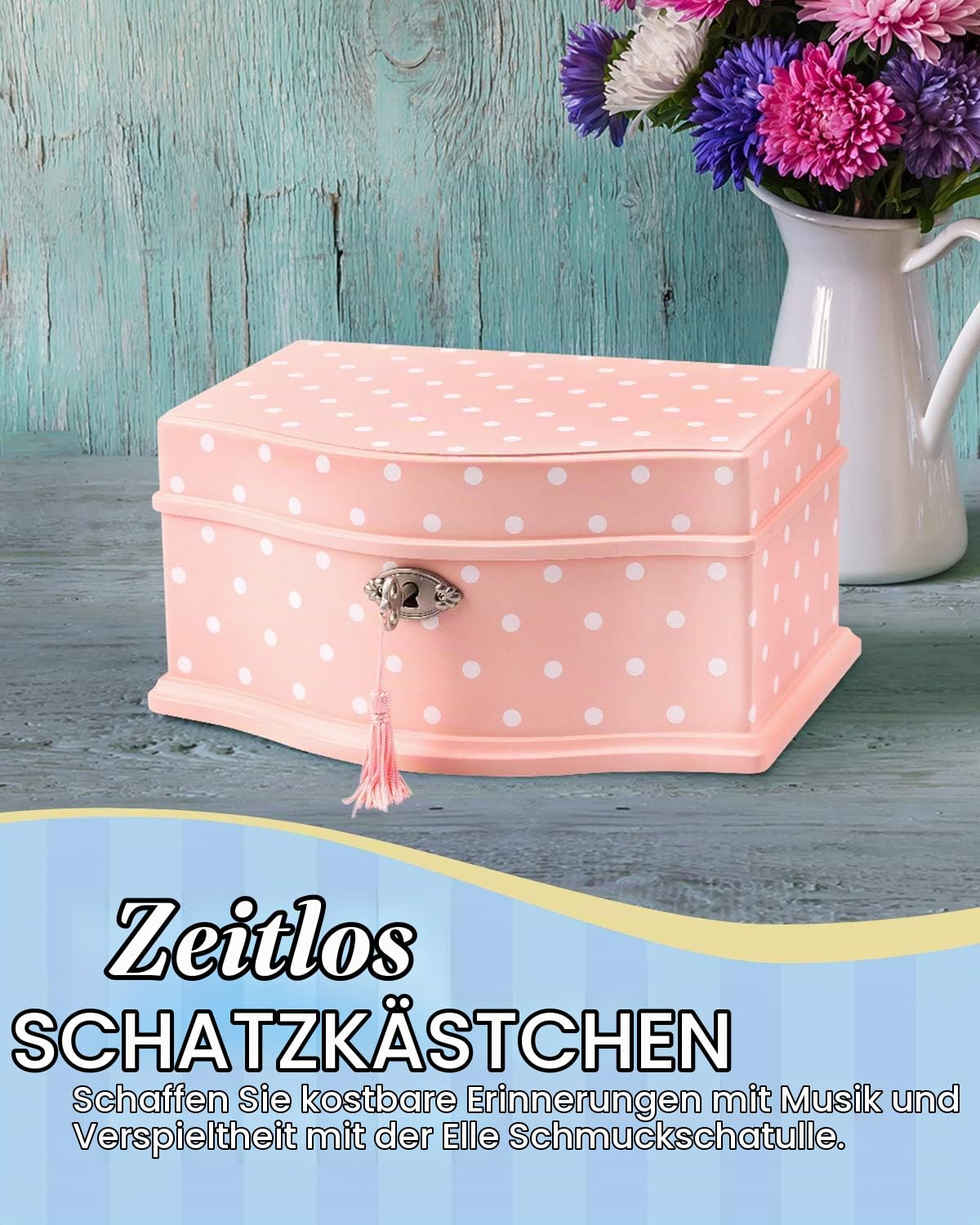 Elle Ballerina Musik Schmuckschatulle mit Schloss, Holzetui, Aufbewahrungsschachtel für Mädchen, groß (Rosa)