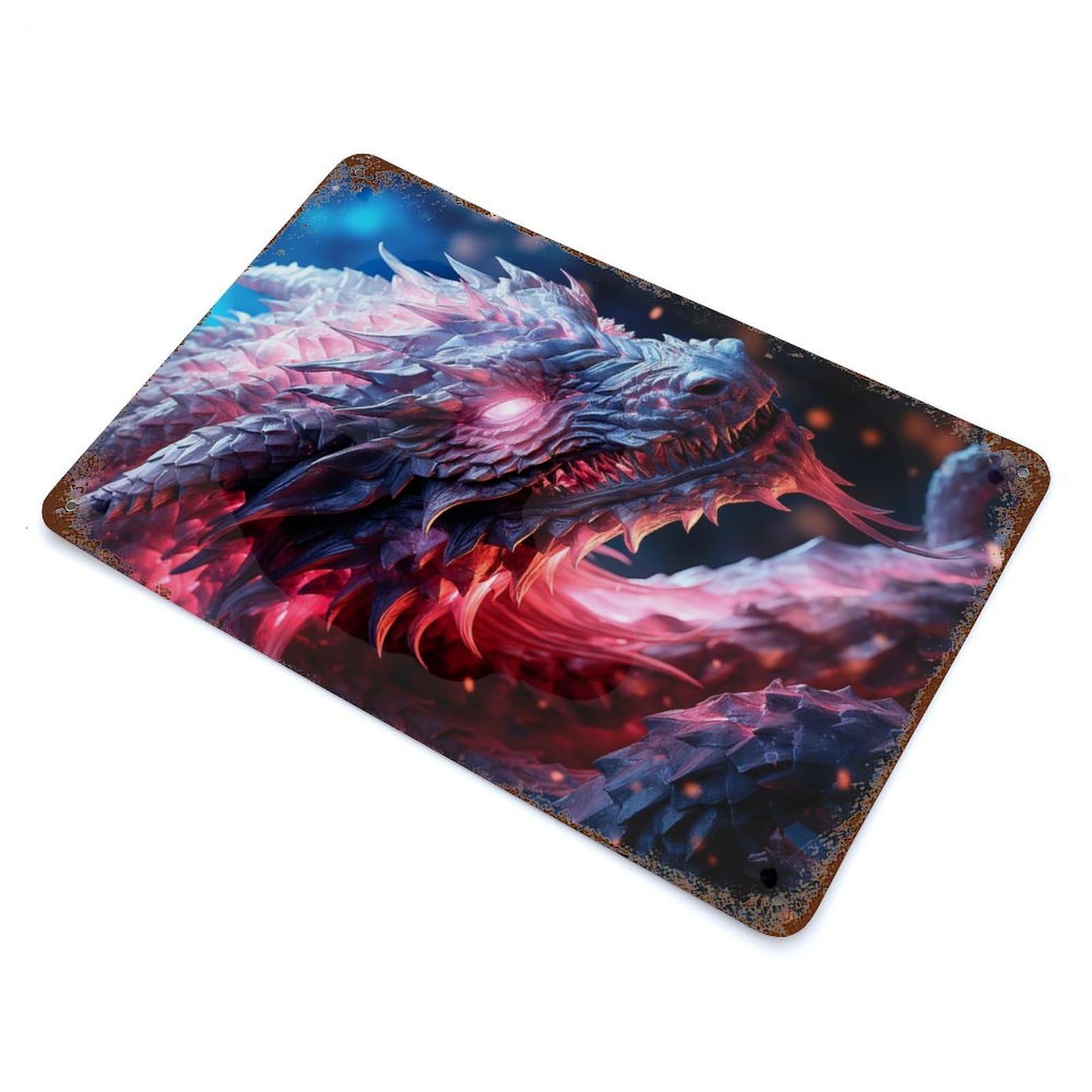 Rust Effect Epic Flare Dragon Rusty Metal Tin Sign 11.8"x7.9", Old School Wall Decor for Basement, Hobby Room And Garage Decor