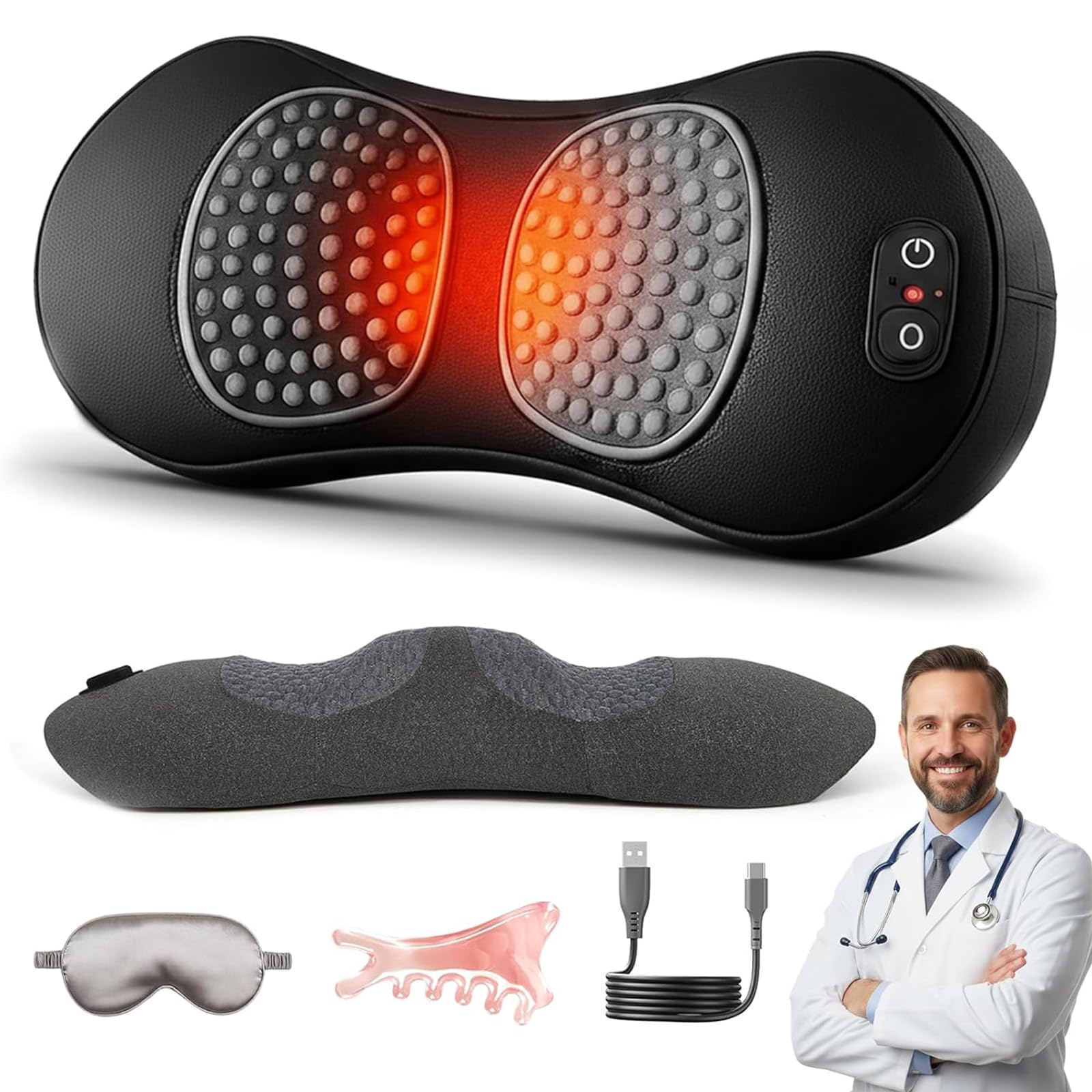2026 LombaTech 3 en 1 Décompression Vertébrale à Domicile, Masseur Lombaire et Sciatique, Appareil Dos Traction Chauffage Vibrations, Soutien Ergonomique Soulagement Sommeil (Noir,USB)