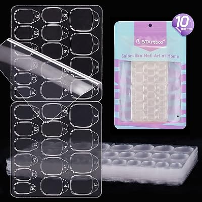 BTArtbox Nail Adhesive Tabs for Press On Nails - 10 Sheets 15 Sizes Ultra Thin & Waterproof Nail Stickers for Fake Nails, 300PCS Double Sided Jelly Nail Sticky Tabs for Manicure