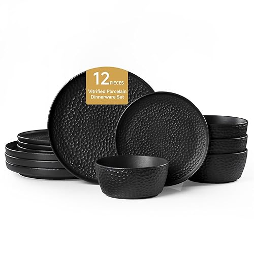 Ceramic Dinnerware Set, 12-Piece Porcelain Plates and Bowls Set for