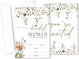 Wildflower Bridal Shower Invitations With Envelopes, Love In Bloom Weddi...