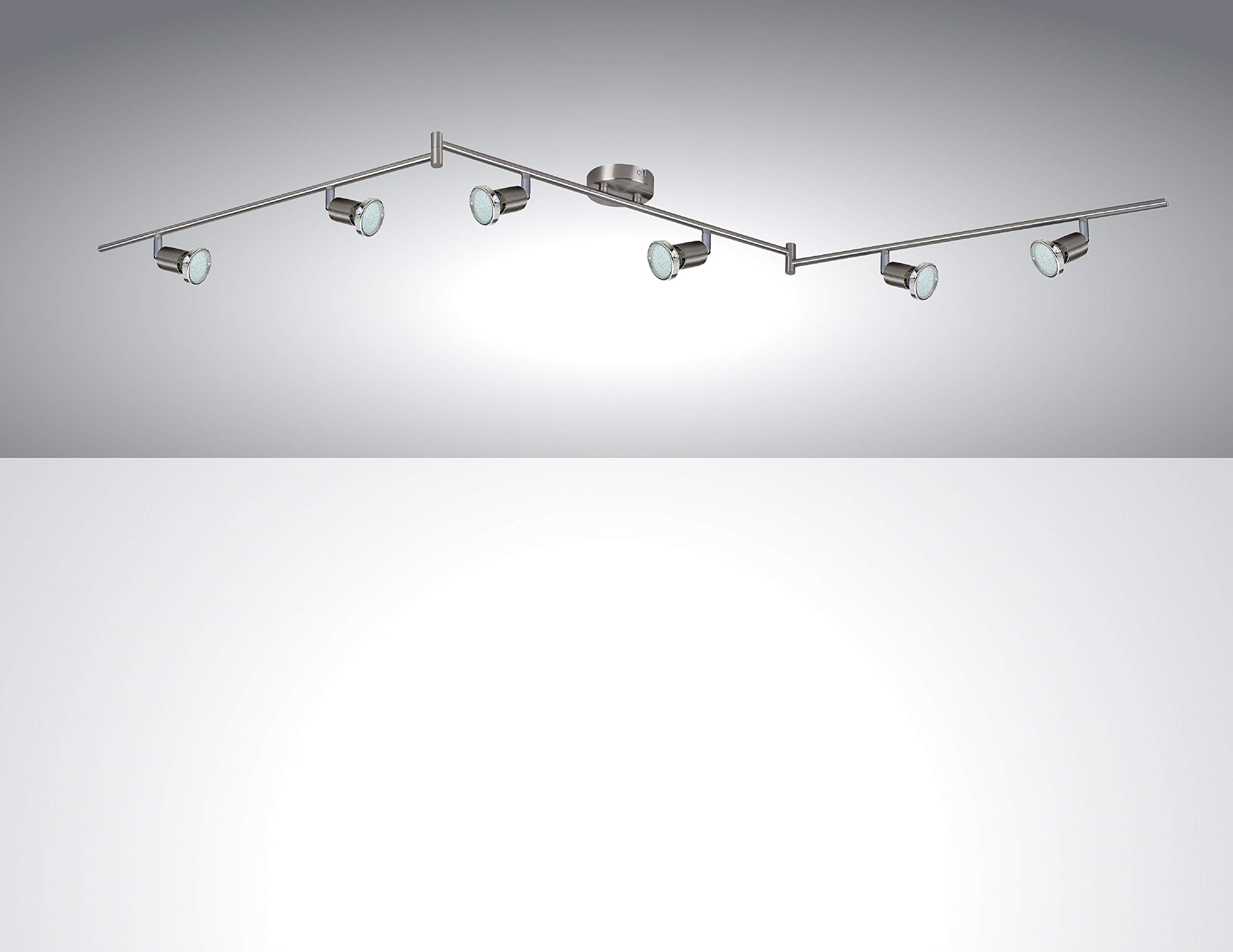 Trango 6-flammig 2935-062 LED Deckenleuchte *FINNO* in Edelstahl-Optik inkl. 6x 3 Watt GU10 LED Leuchtmittel I Deckenlampe I Deckenstrahler I Deckenspots I Wohnzimmer Lampe schwenkbar und drehbar