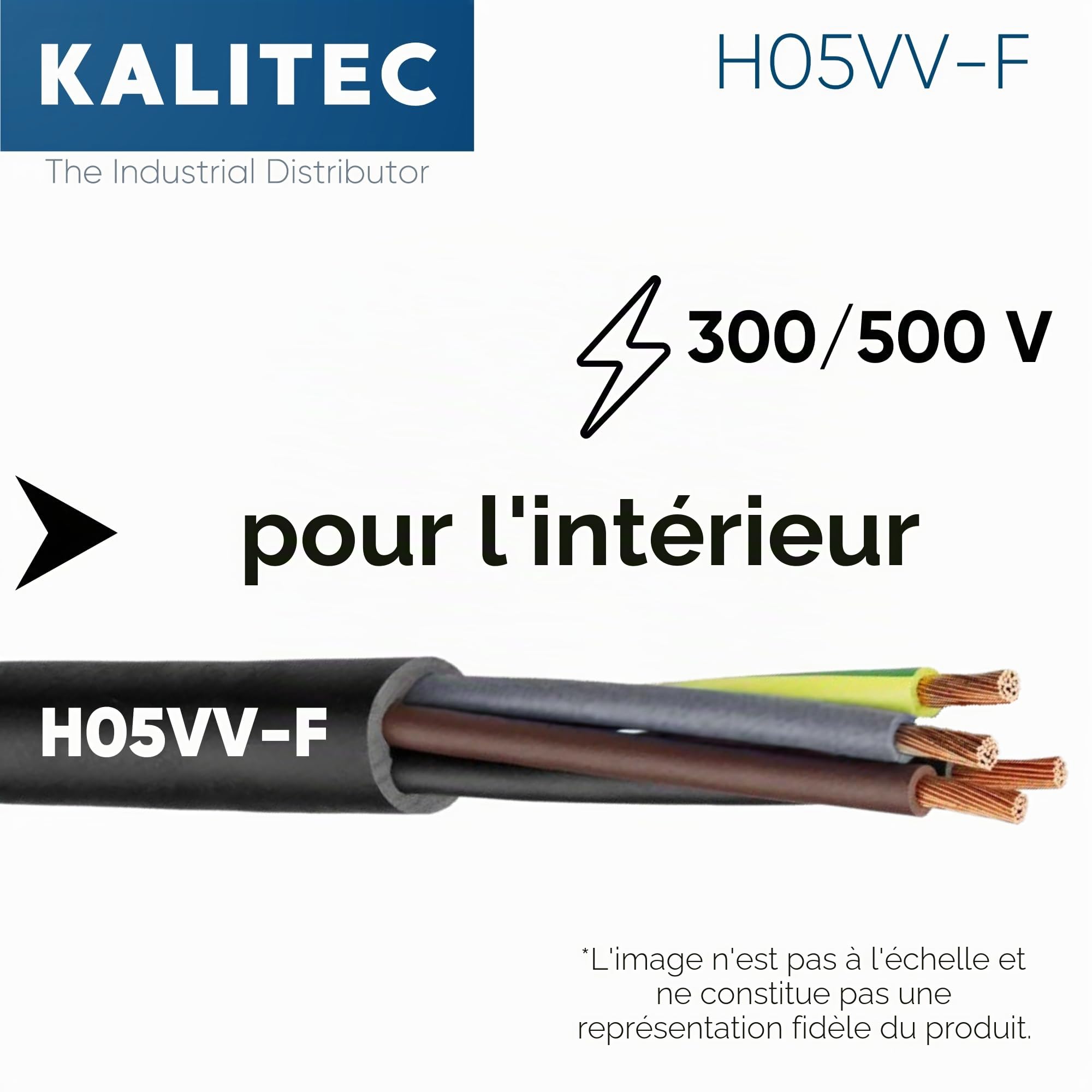 Kalitec H05VV-F - Câbl d'alimentation 4 x 1,5 mm² - 5 m - Câble en PVC pour l'intérieur - Câble électrique noir