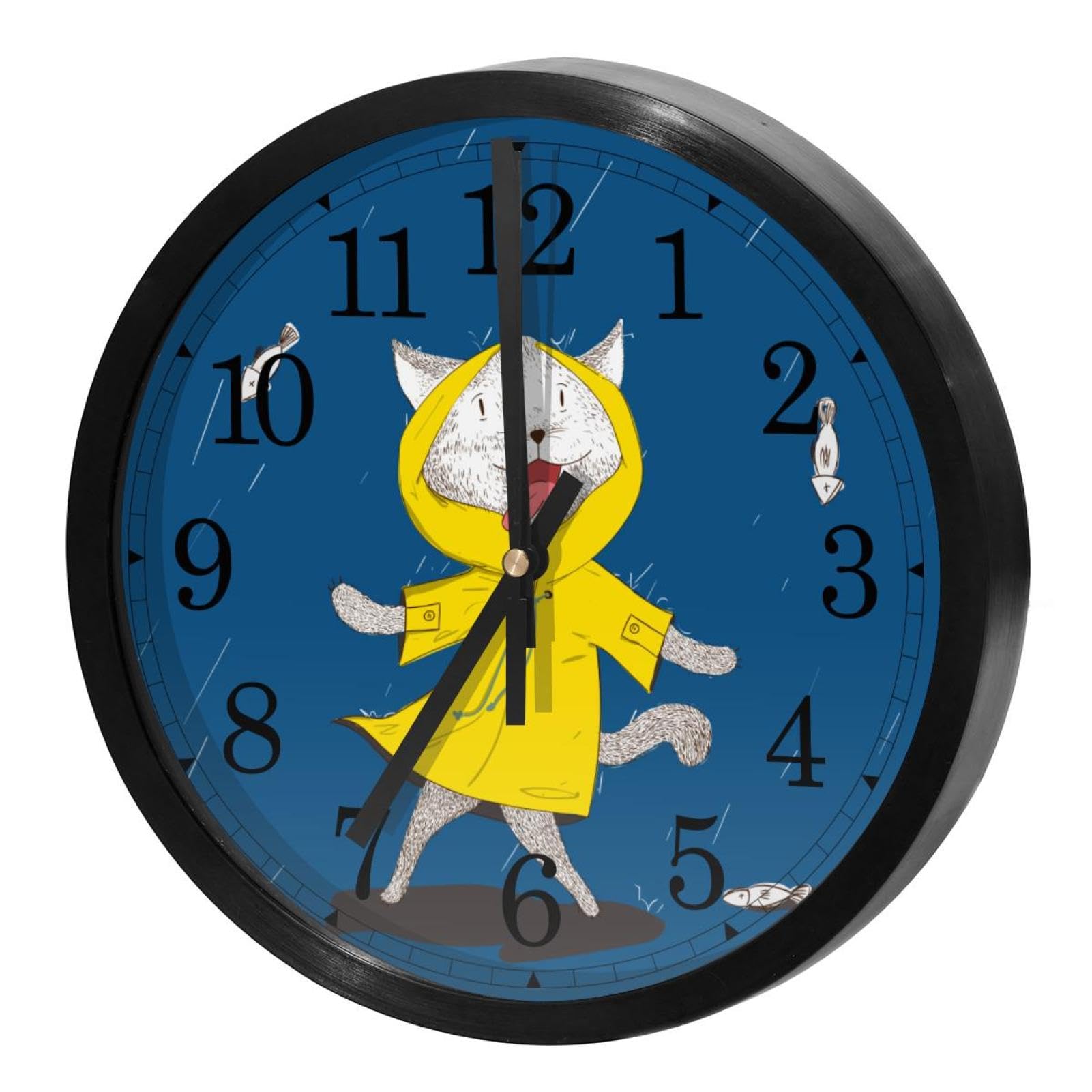 Horloge murale ronde chat bleu pour décoration cuisine et école