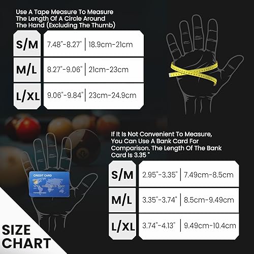 Miniatura 5 de YFY Billiard Pool Gloves for Left Hand 3 Finger, Splicing Process, Snooker Cue Sport Glove Popular Sizes for Men & Women Negro -,Azul,Rosa
