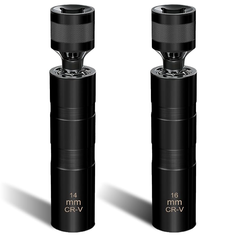 Kit de Soquetes para Velas de Ignição 14 mm e 16 mm, com Junta Articulada, Anel Magnético e Encaixe de 9,5 mm, ecocstm, 2 peças