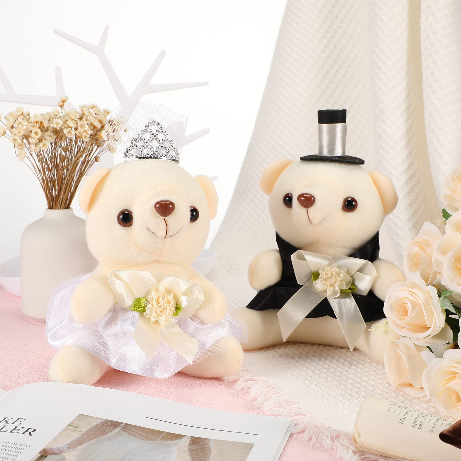 Jerify 12 Pcs Wedding Plush Bear Dolls Stuffed Plush Bear Groom Bride Bears Soft Stuffed Bears for Valentine's Day Anniversary Wedding Birthday Black White Bear Romantic