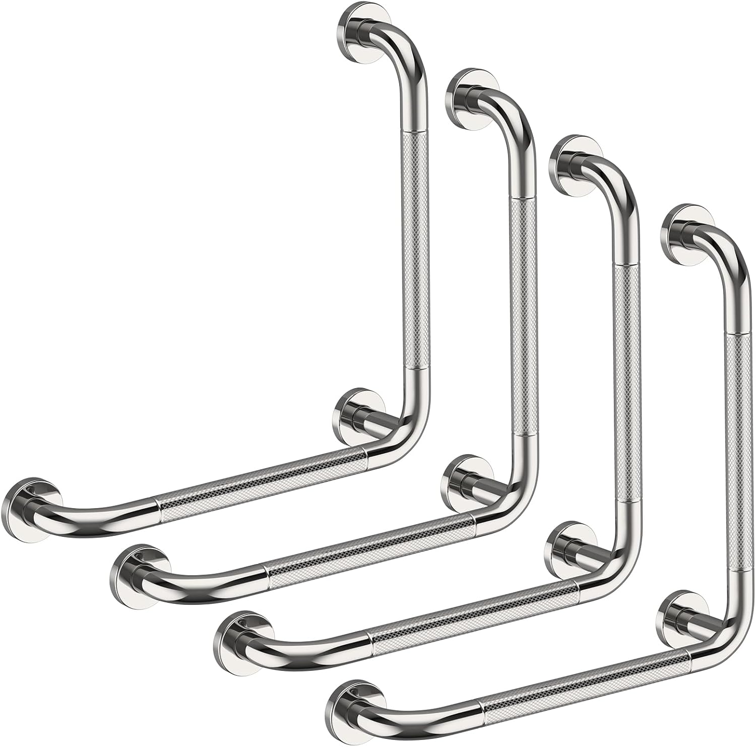 Angled Grab Bar 16x16 Inch, YuanDe Brushed Nickel L-Shaped Shower Grab Bar w/Anti-Slip Knurled Grip, Stainless Steel Bath Balance Bar,Wall Mounted Safety Hand Rail Support for Handicap Elderly(4 Pack)