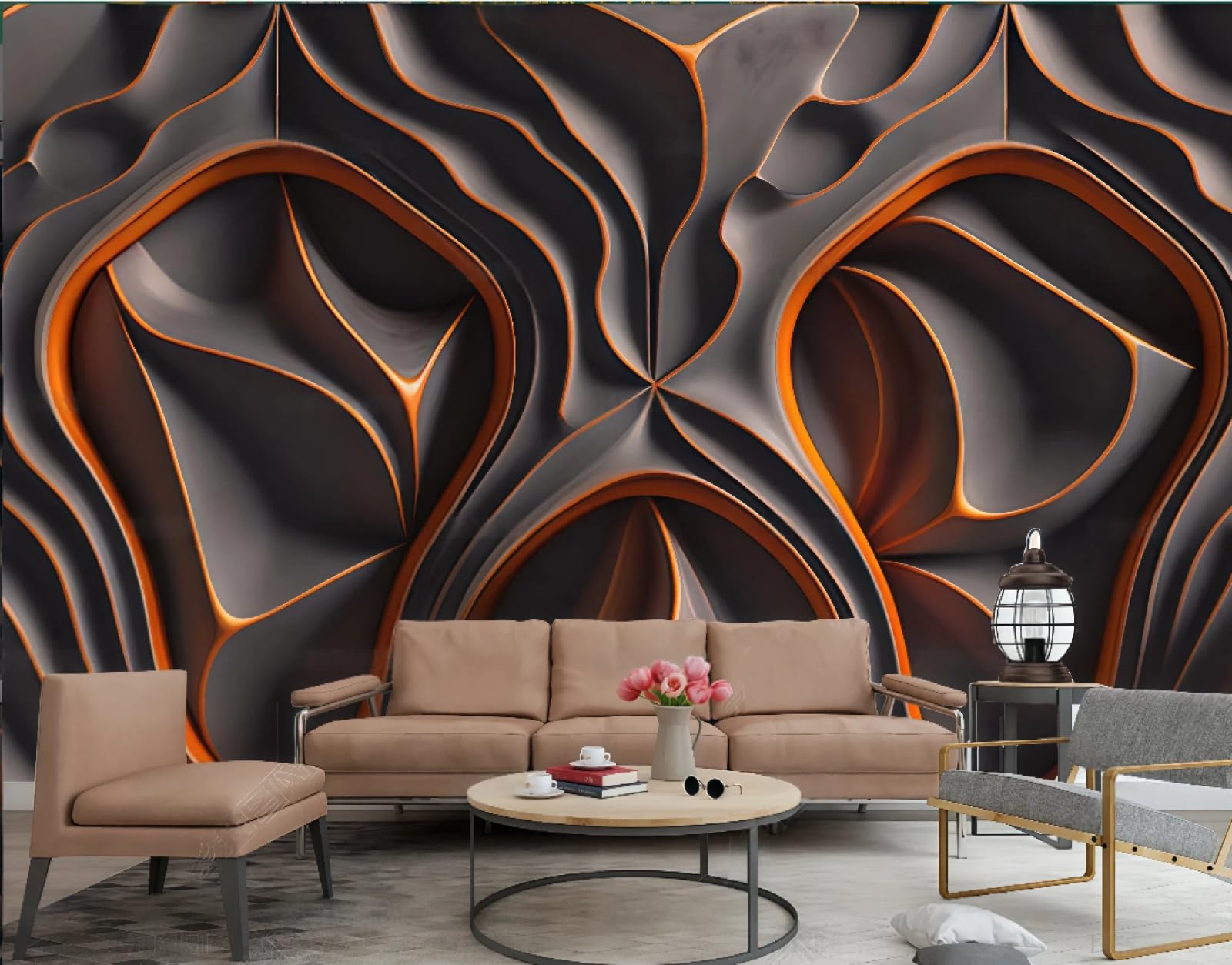 Trójwymiarowa tapeta abstrakcyjne pomarańczowe linie specjalny kształt tłoczony marmurowy wzór TV Sofa tło tapeta salon restauracja kawiarnia ścienna, 3D, 250x175cm