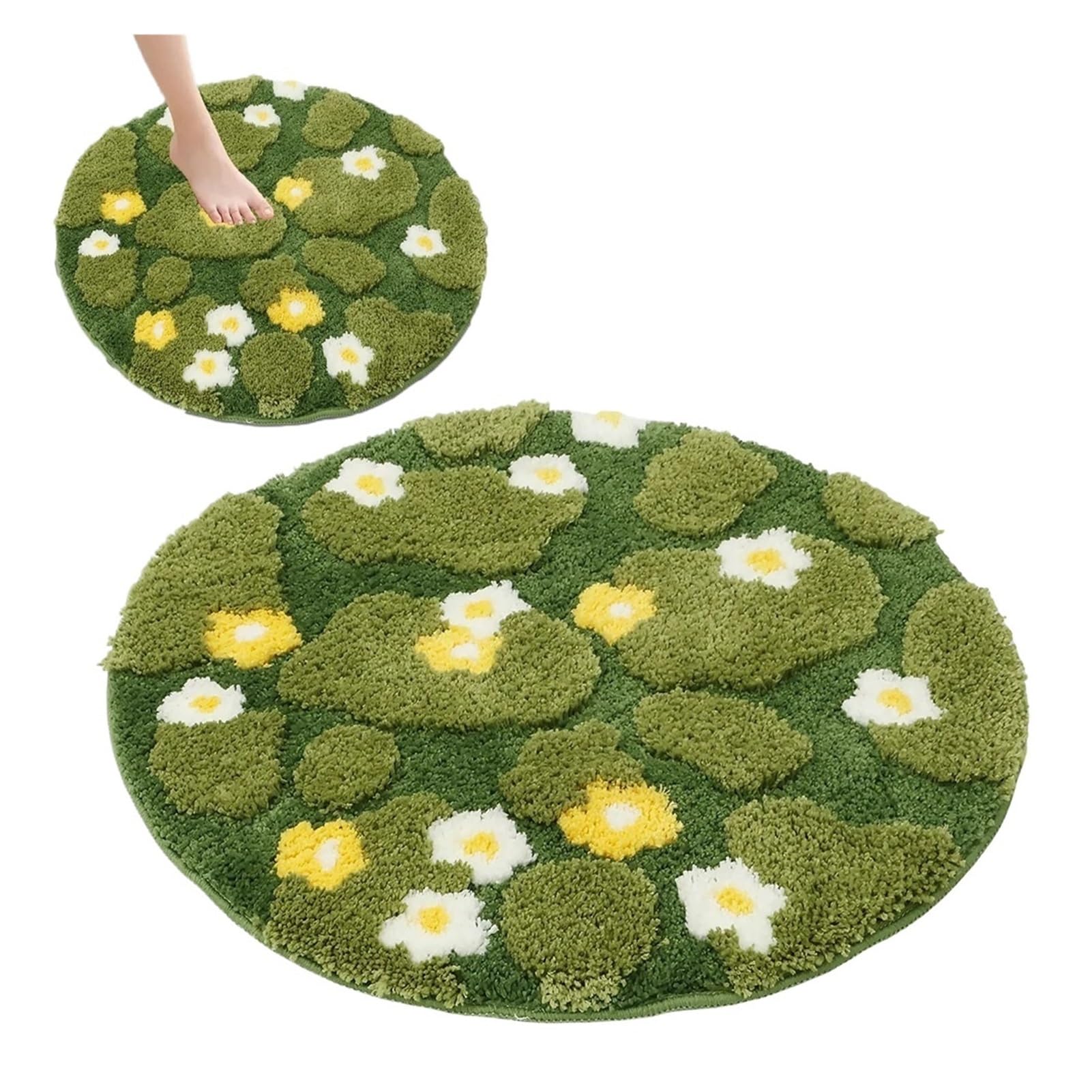 Tappetino da bagno in muschio carino Tappeto con motivo floreale in microfibra Diametro 60/80 CM rotondo antiscivolo for soggiorno Pavimento del(80 CM-1Pc)