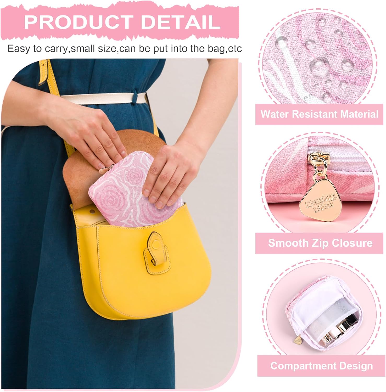 Sanitary Pad Storage Bag Portable Period Bag for Teen Pads/Sanitary Napkins/Small Tampons, Sanitary Napkin Storage Bag First Period Gifts for Teen Girls (Black Rose Bouquet) image 5