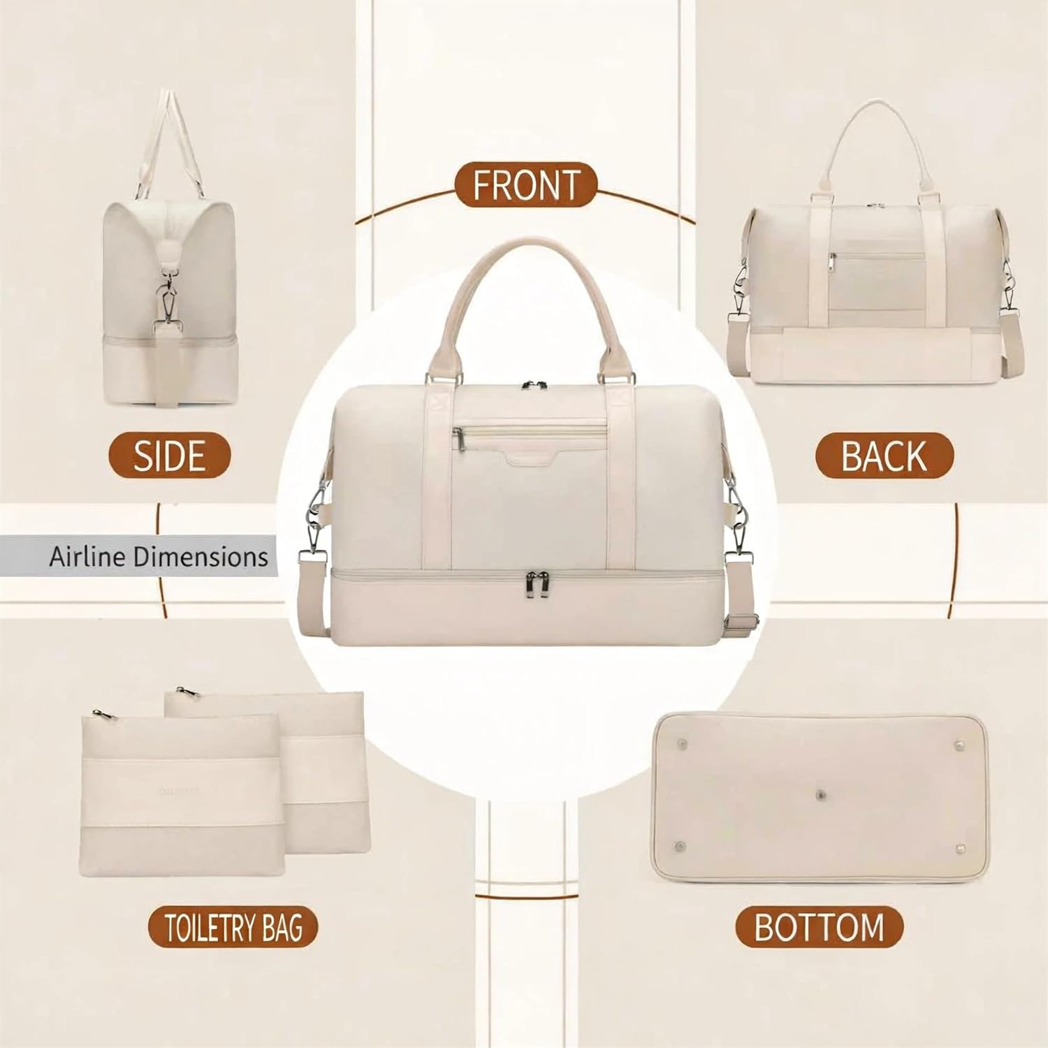 Women's Weekender bag Travel Duffel Bag with Shoe Compartment 21-inch Airline-Approved Carry-On, 2-Piece Overnight Bag Set Personal Item Luggage
