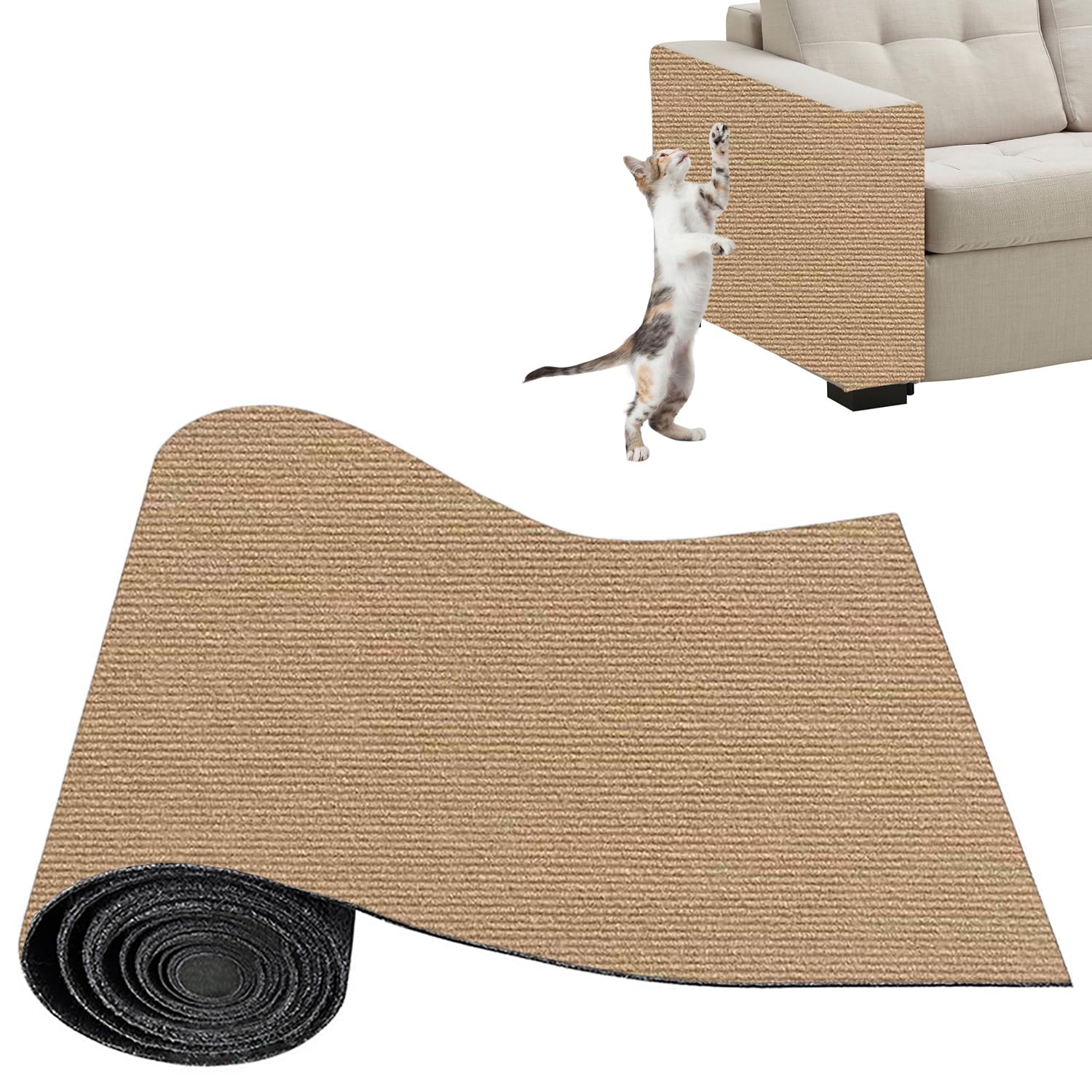 Xynovate Tappetino Tiragraffi Adesivo per Gatti, Protezione Divano Graffi Gatto, DIY Tiragraffi per Gatti, Riutilizzabile e Tagliabile, Ideale per Mobili e Pareti, Tiragraffi Divano, Cachi