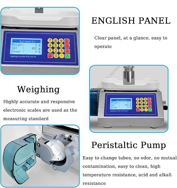 Paste Liquid Filling Machine 2-300 g,1.2 L/min Flow Rate, Peristaltic Pump Digital Control Automatic Weighing Bottle Filling Machine for Perfume, Essential Oil, Nail Polish