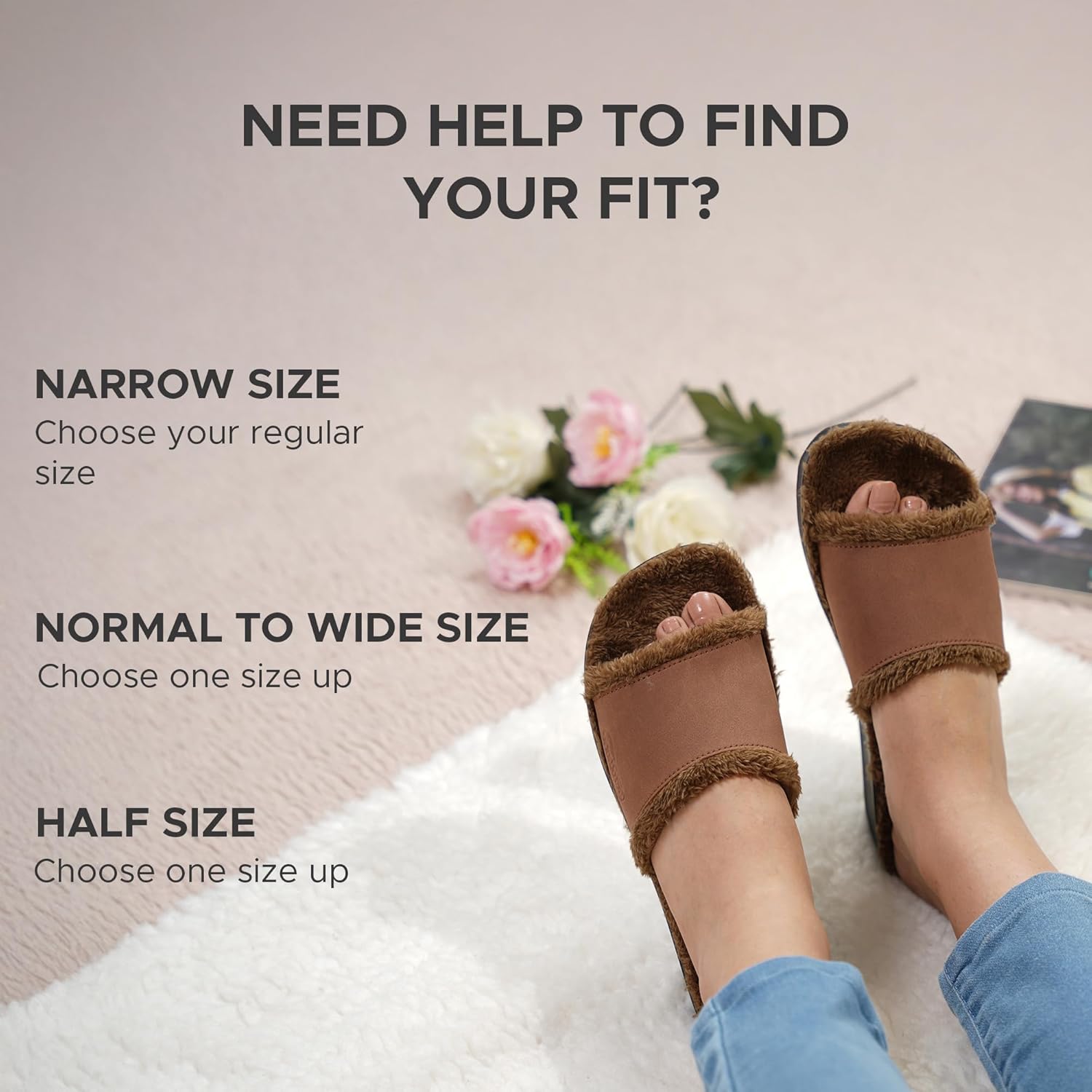 AEROTHOTIC House Slippers for Women Indoor Outdoor Slip on Recovery Plantar Fasciitis Relief Faux Fur Lining Footbed with Breathable Stylish Strap Walking Travel Fuzzy Slides - Image 4