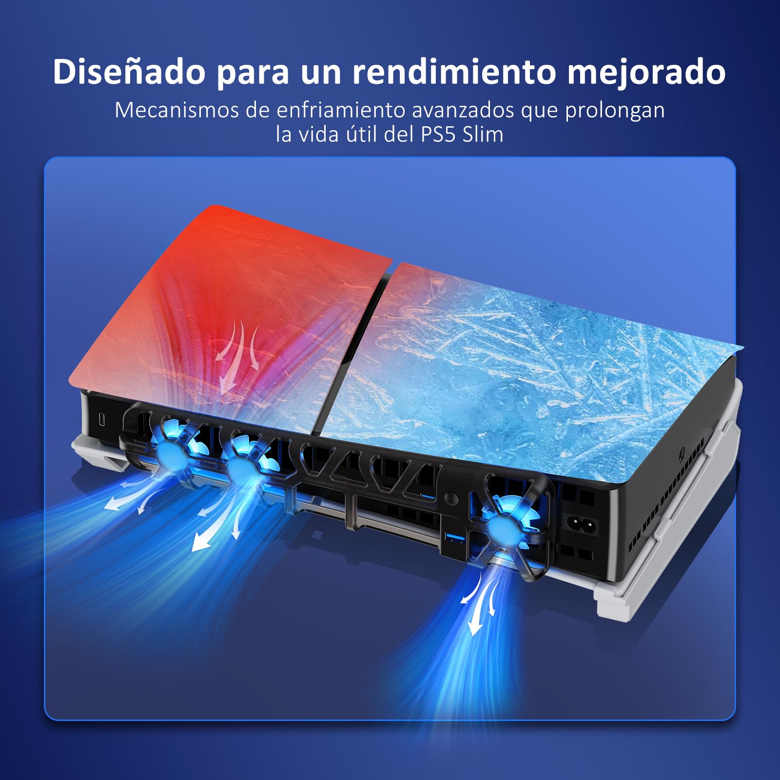 NexiGo PS5 - Soporte Horizontal Delgado con Ventilador de refrigeración silencioso Mejorado, Velocidad Ajustable, [bajo Nivel de Ruido], [Encendido y Apagado automático], Puerto USB 3.0, luz LED