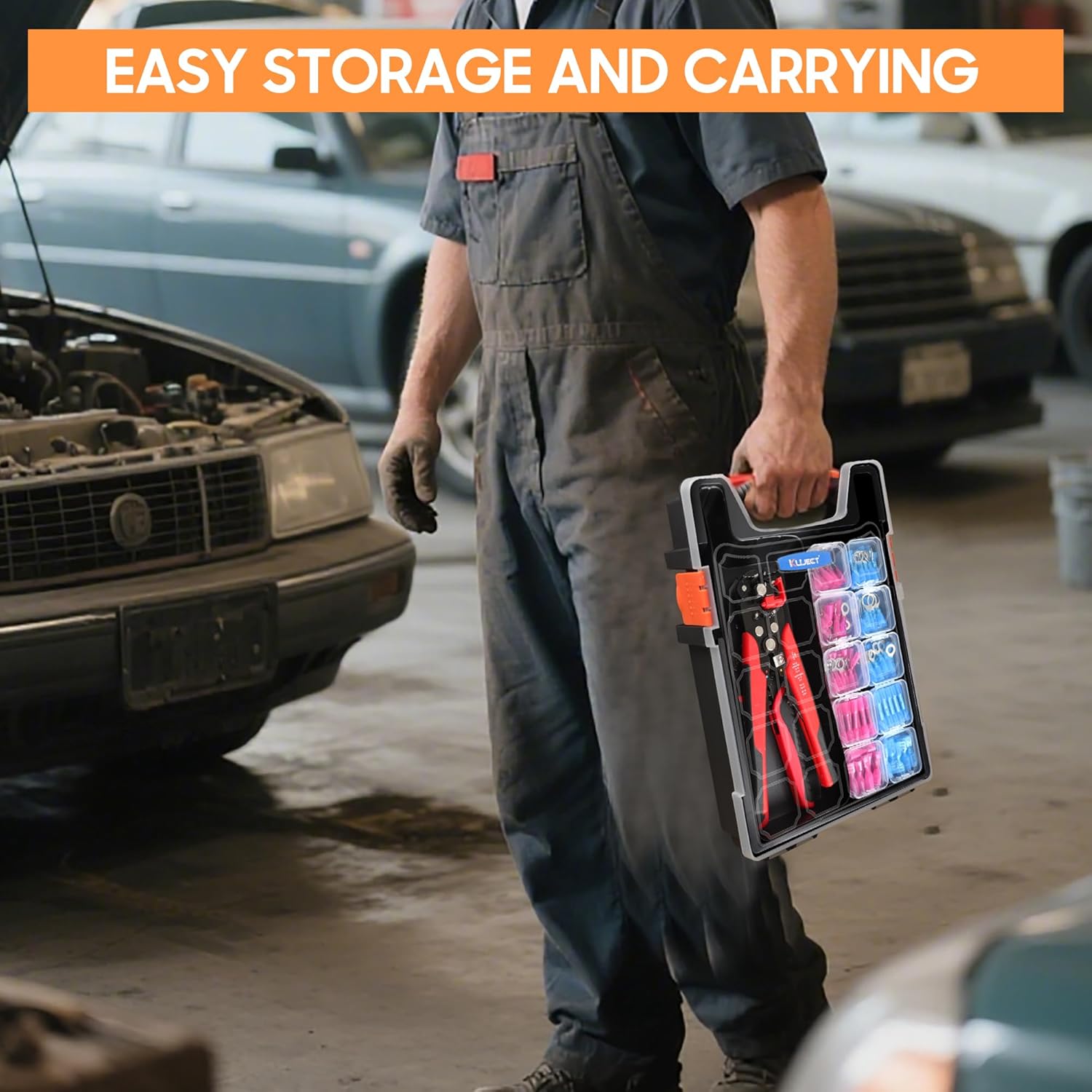 Kuject Crimping Tool Kit, 340 PCS Heat Shrink Wire Connectors(AWG22–10), 3-in-1 Adjustable Wire Stripper and Wire Crimper Kit for Automotive, Marine, and Electrical Repairs