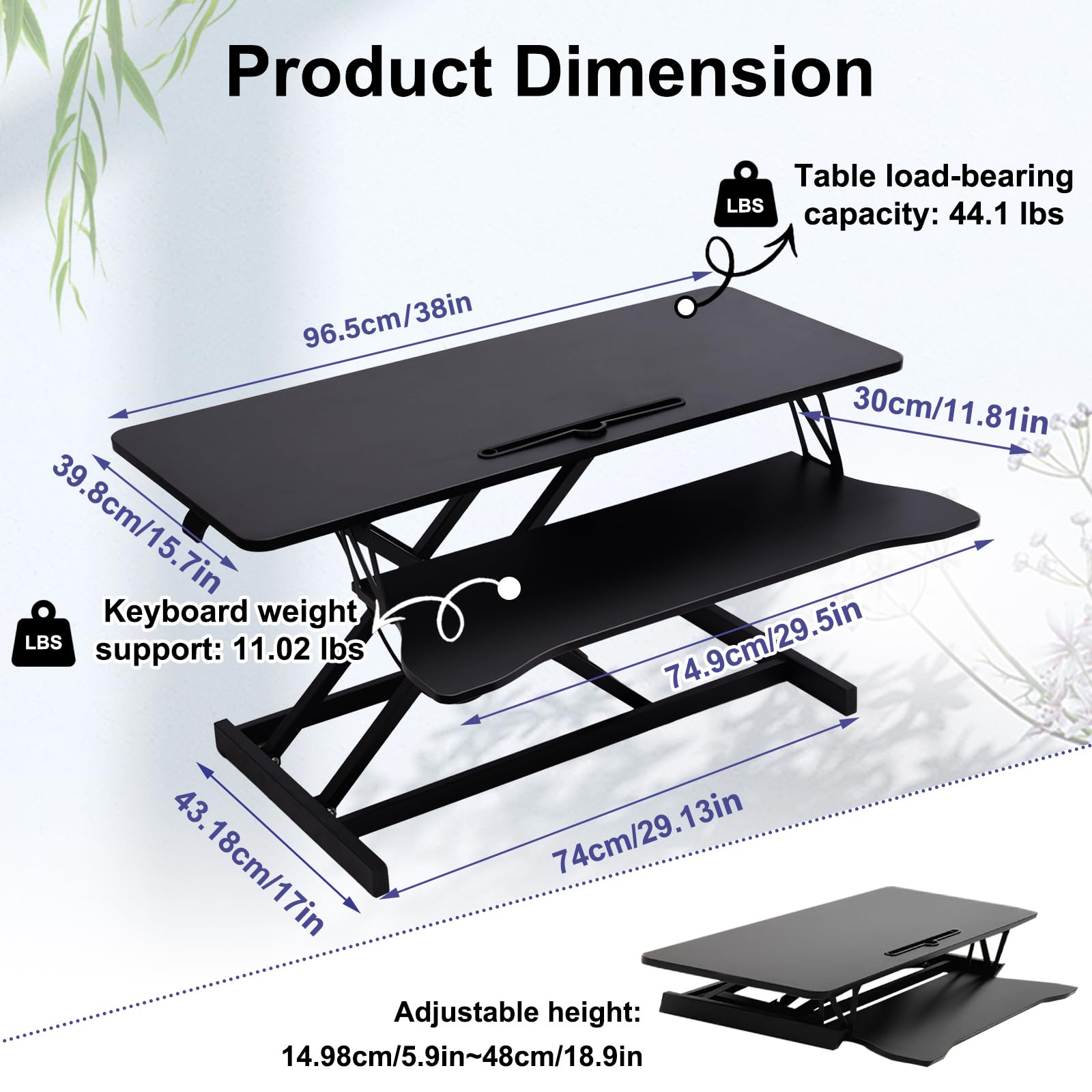 Höhenverstellbarer Schreibtisch-Aufsatz 94 x 40 - Sit-Stand-Erhöhung Macht Jede Workstation zum Standing Desk - mit Tastaturablage Belastbar bis 20 kg Gadgets - Schwarz