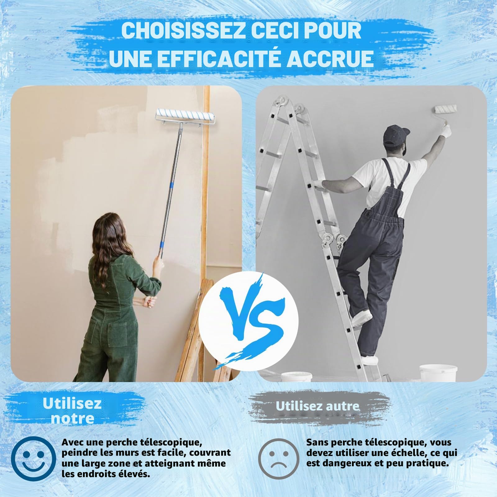 Ensemble de rouleaux de peinture et plateaux avec 2 manchons de rouleau de peinture de 45,7 cm, manche d'extension de rouleau de peinture, ensemble de rouleaux pour peinture, rouleau de peinture long