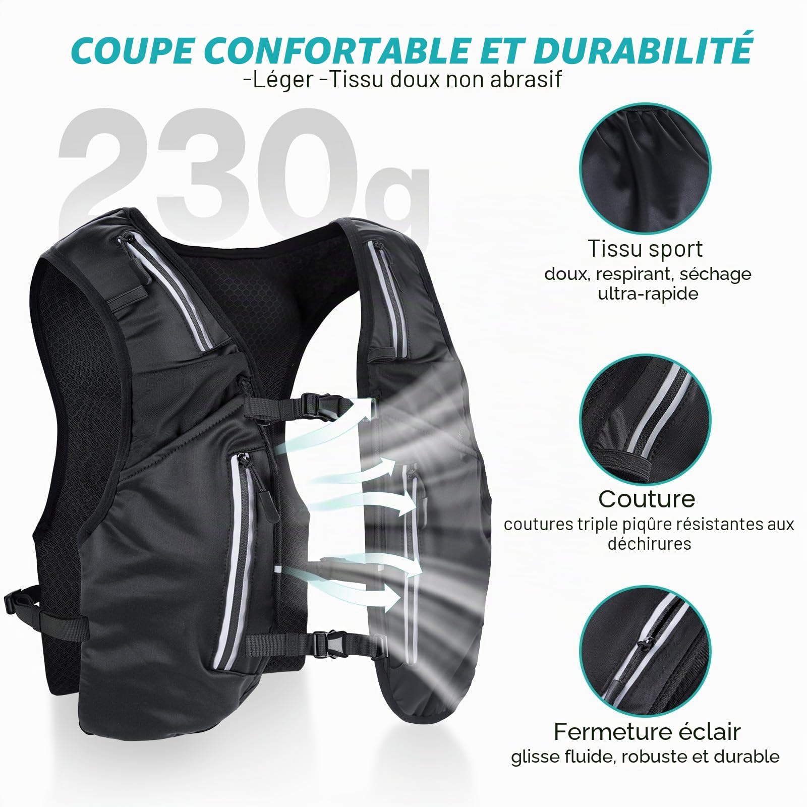 Nextyu Gilet Running Femme & Homme, Sac Hydratation Trail Léger Réfléchissant avec Gourde Souple 500 ML, Bretelles de Poitrine Réglables pour Course à Pied Randonnée Cyclisme Marathon