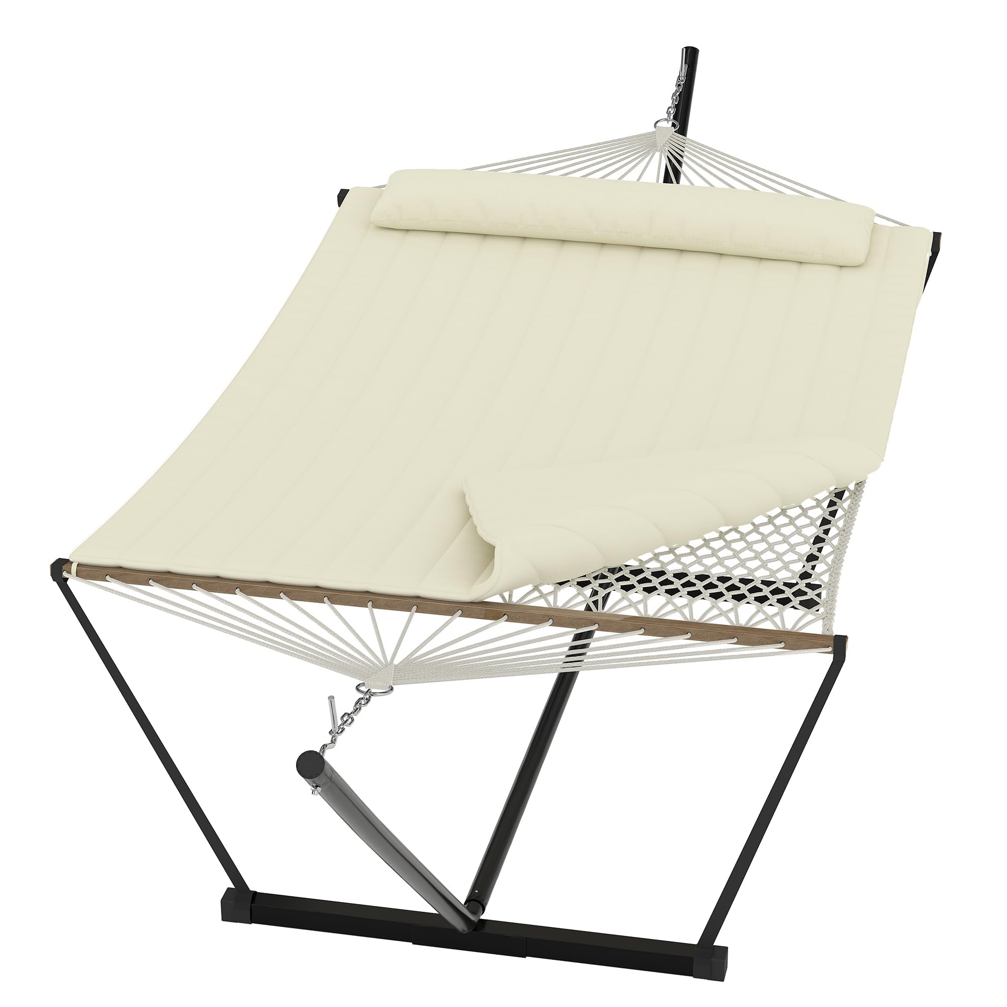 Heavy Duty 2-Person Outdoor Hammock with Adjustable Steel Stand, Soft Pillow & Pad, 450 lbs Capacity, Portable Double Hammock for Patio, Garden, Beach, Backyard Camping