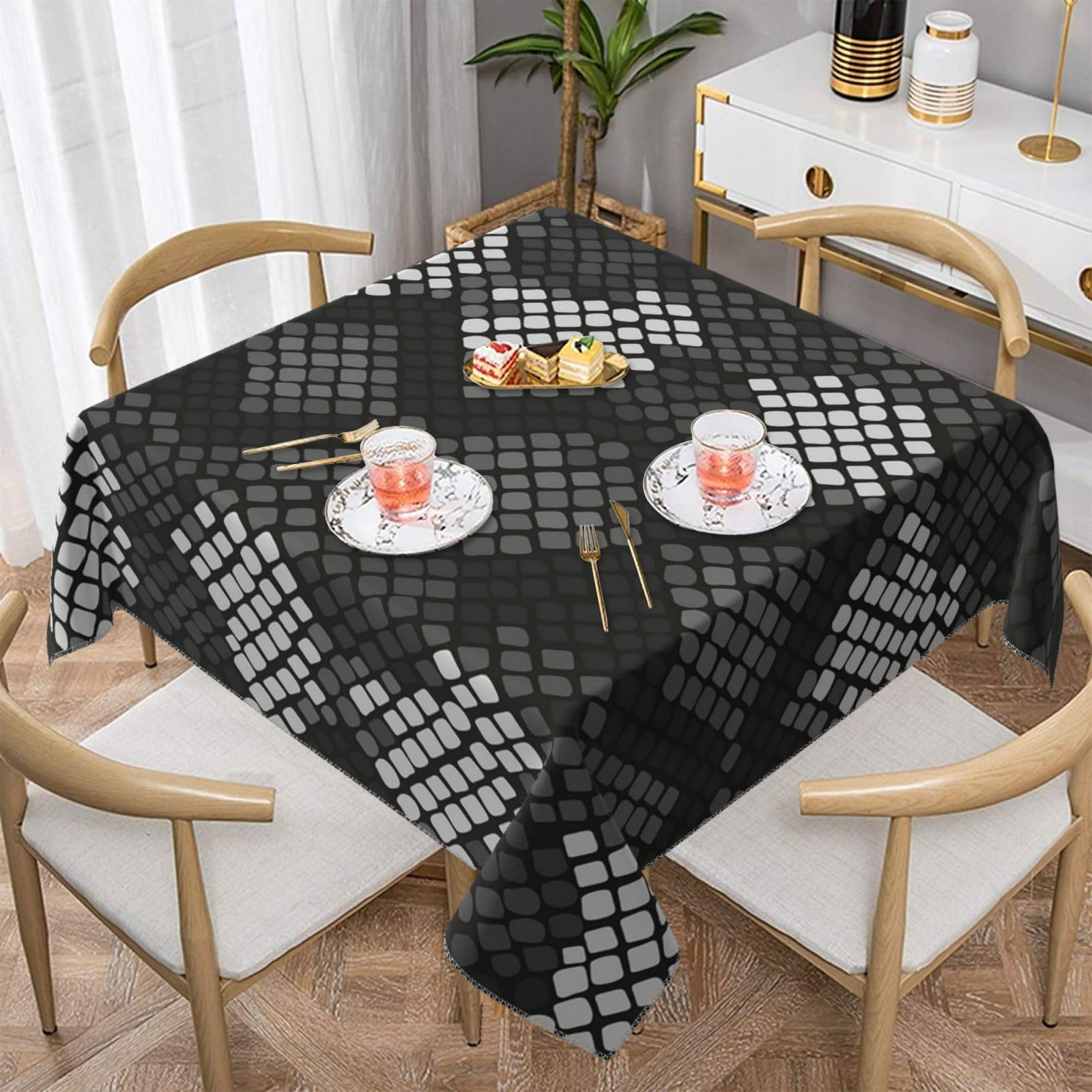 Bywenhopnbs As Picture Snake Skin Black Grey Whitesquare Dust-Proof Table Cover Waterproof Tablecloth 55X55inch