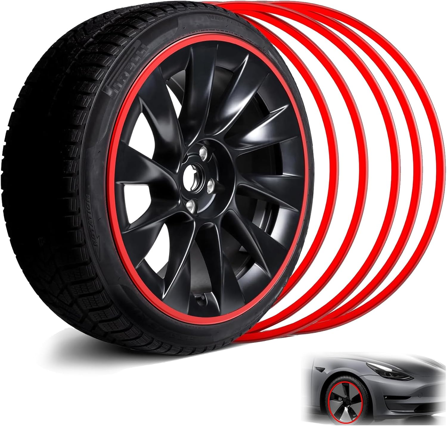 Car Wheel Rim Protectors Guard, 20" Automotive Wheel Anti-Scratch Protector, with Aluminium Alloy Material, Strips for Curb Rash Prevention, Set of 4 Wheel Accessories Suitable for Cars,Trucks, Tesla RED 20 in