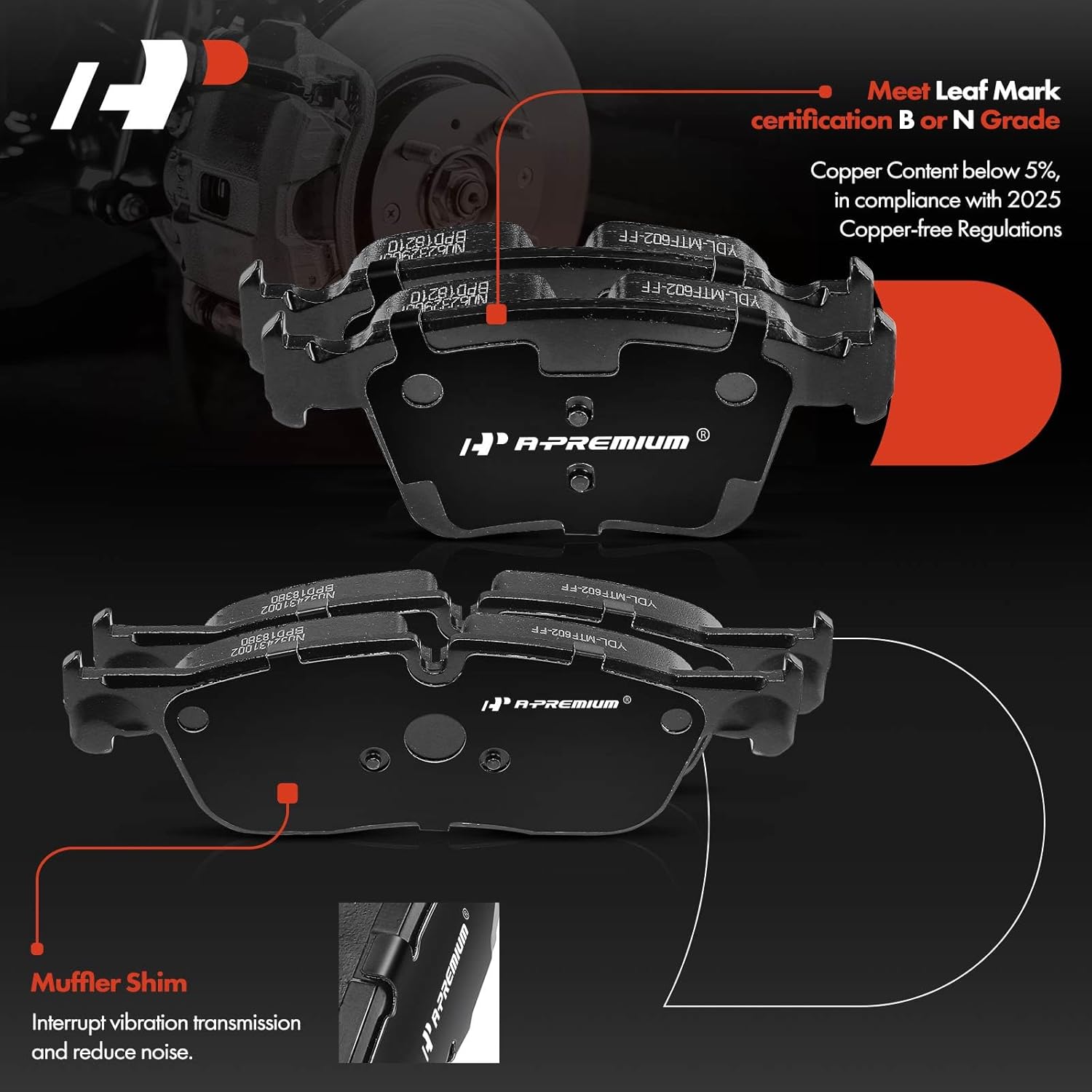 A-Premium Front and Rear Ceramic Disc Brake Pads Set Compatible with Jaguar & Land Rover Models - F-Pace/XF 2017-2020, XE2017-2019, E-Pace 18-19, Discovery Sport, Range Rover Evoque, Range Rover Velar