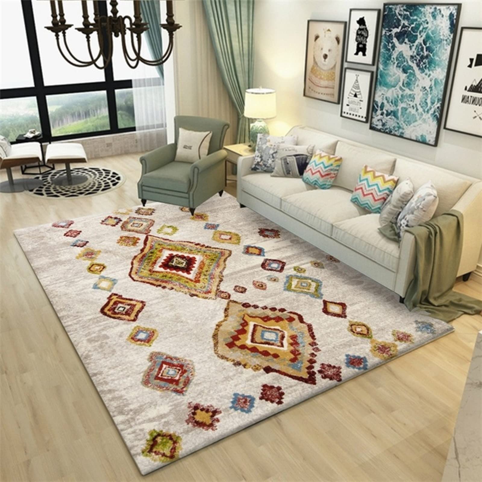 Tapis de salon nordique 120x160cm lavable et antidérapant pour un entretien facile au quotidien