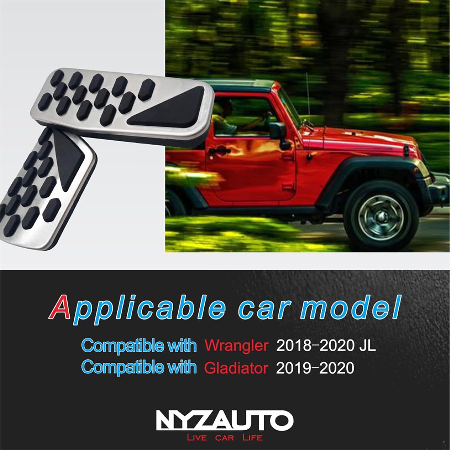 Non-Slip Foot Pedal Pads Compatible with Wrangler JL 2018-up, Auto No Drilling Aluminum Brake and Accelerator Pedal Covers