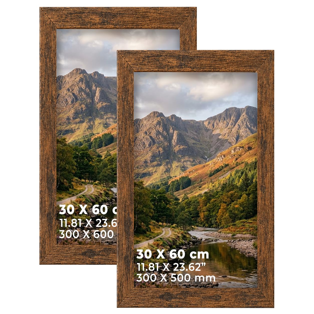 DECORO Rustic 30X60CM Panaromic Pack of 2 Picture Frame with Plexiglass Front & Engineered Wood Construction, Wall Hanging Display for Photos, Posters, Prints & Artwork, Portrait or Landscape